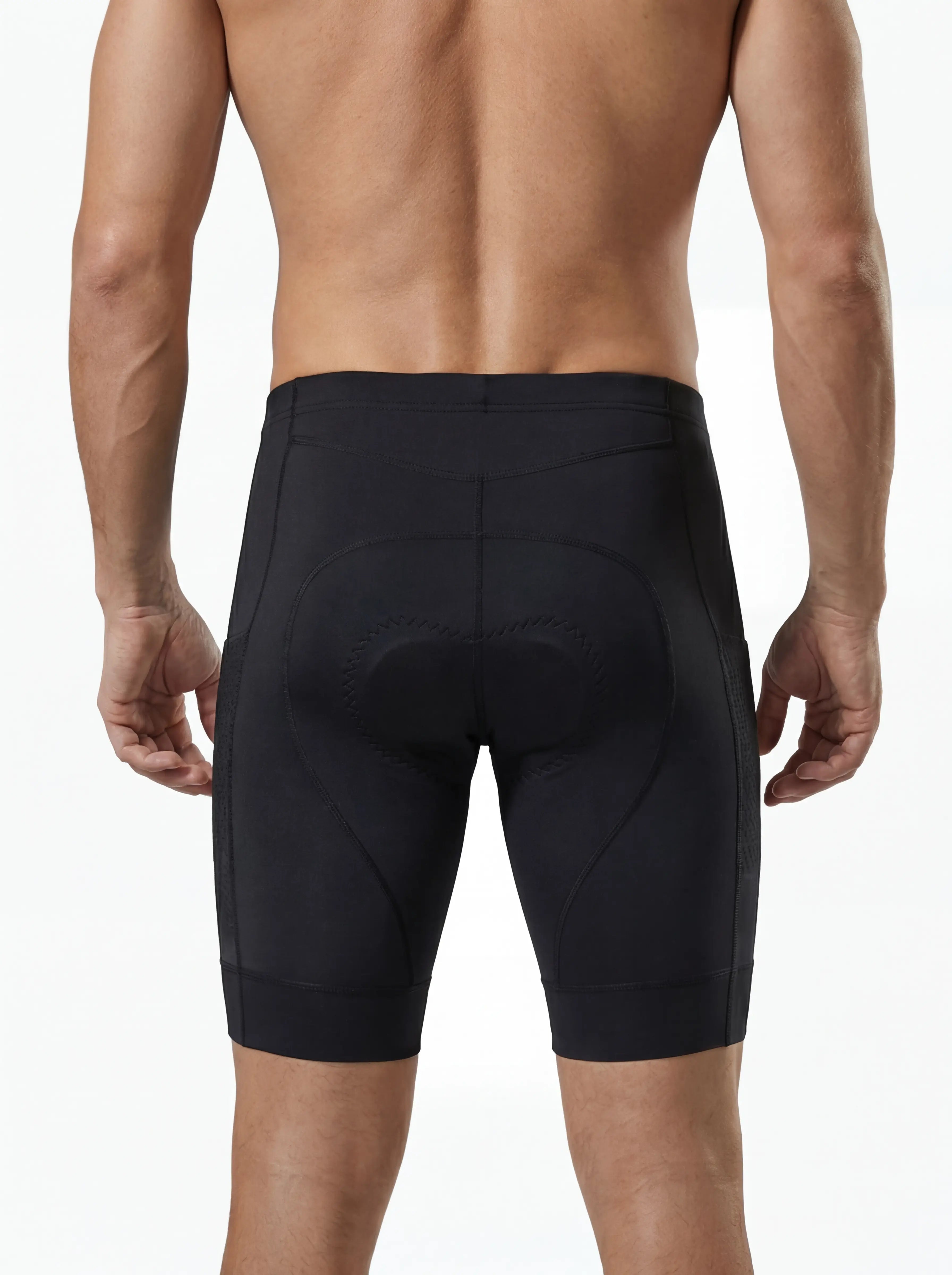 Men's triathlon shorts, black, contoured chamois and flatlock seams