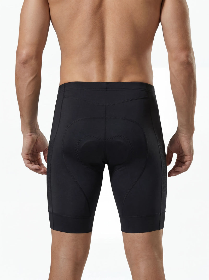 Men's triathlon shorts, black, contoured chamois and flatlock seams