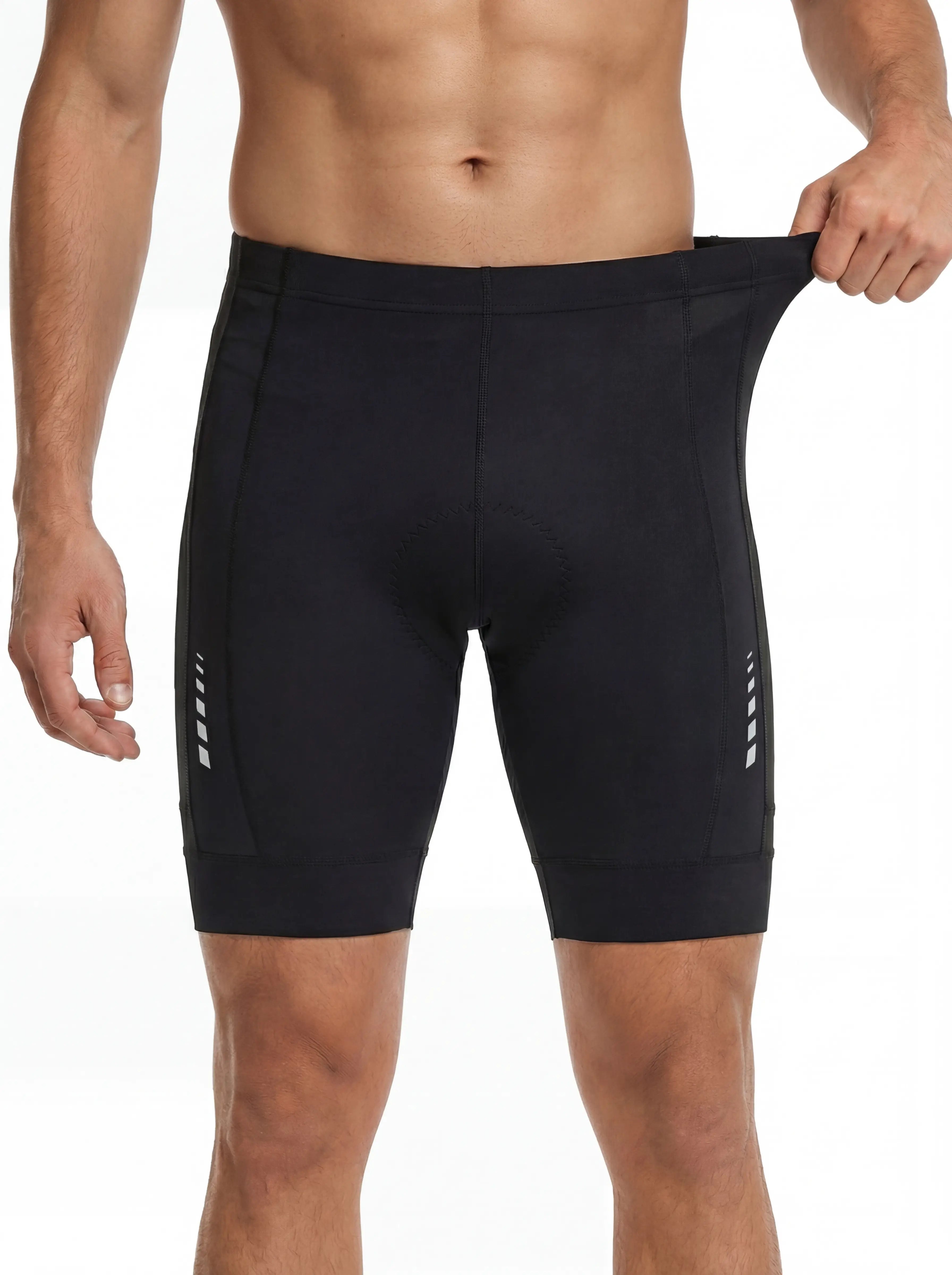 Men's triathlon shorts, black, with padded front chamois panels