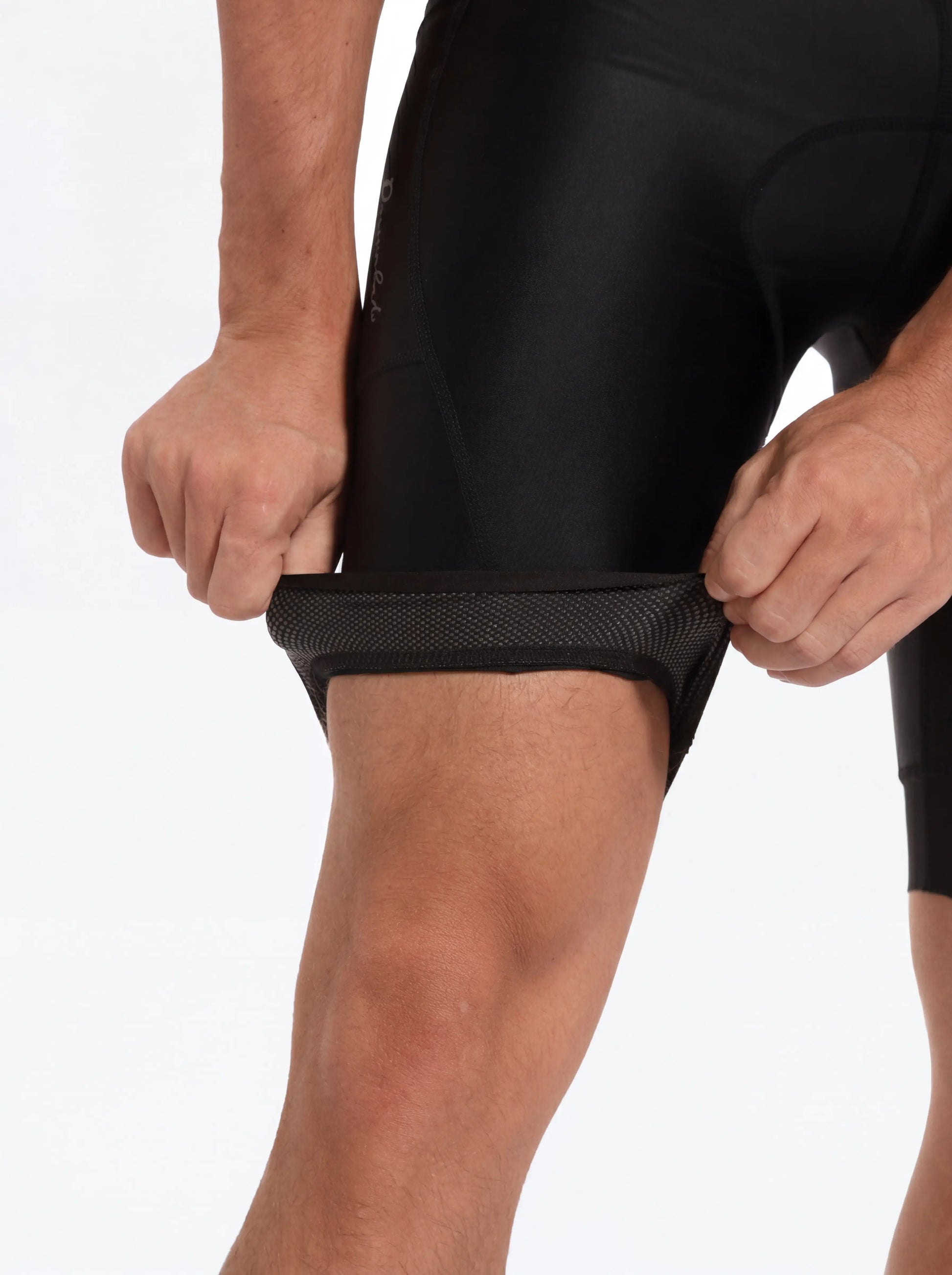 Men's triathlon shorts, black, chamois padding with leg opening gripper
