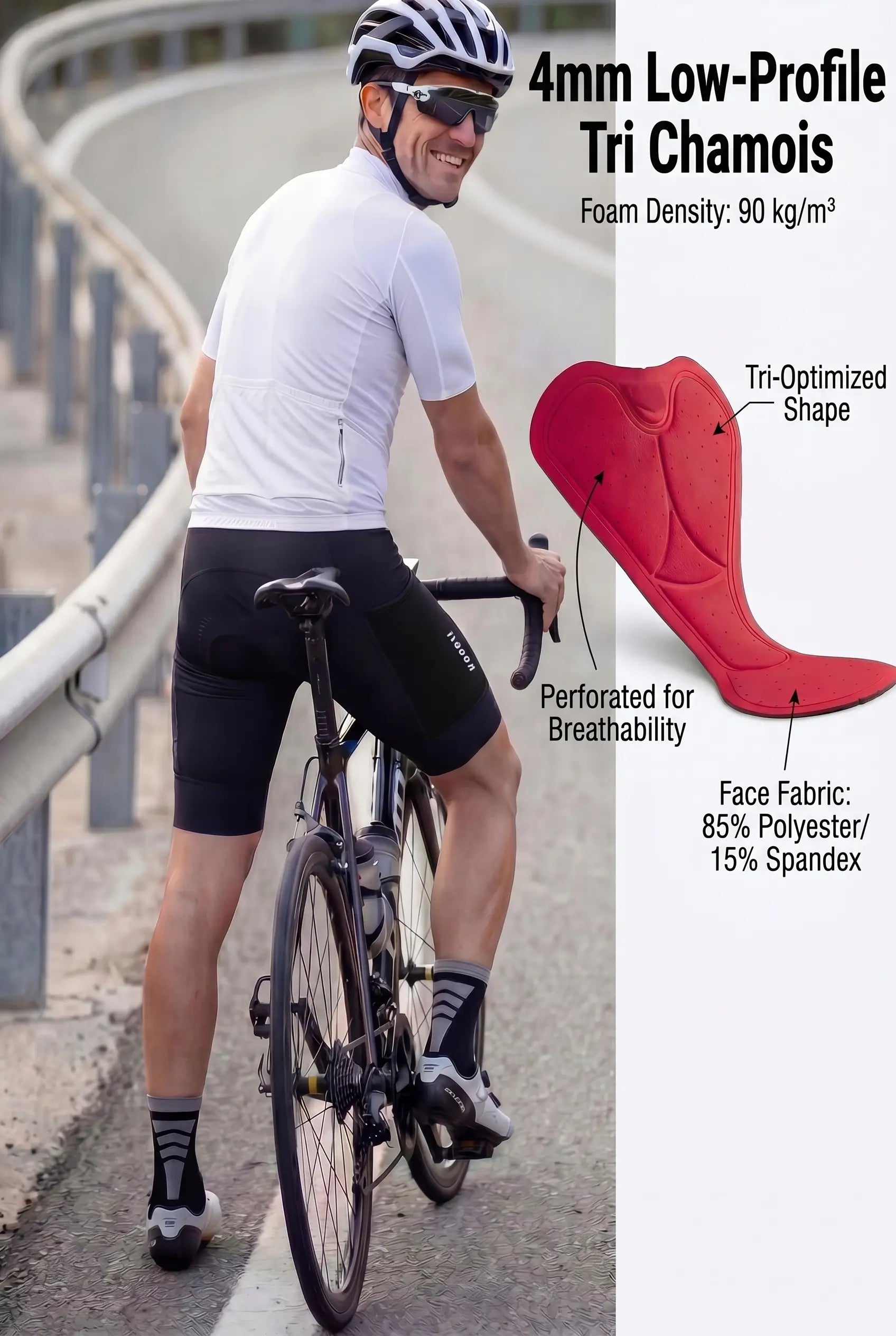 Men's triathlon shorts with red chamois insert diagram