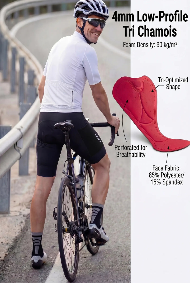 Men's triathlon shorts with red chamois insert diagram