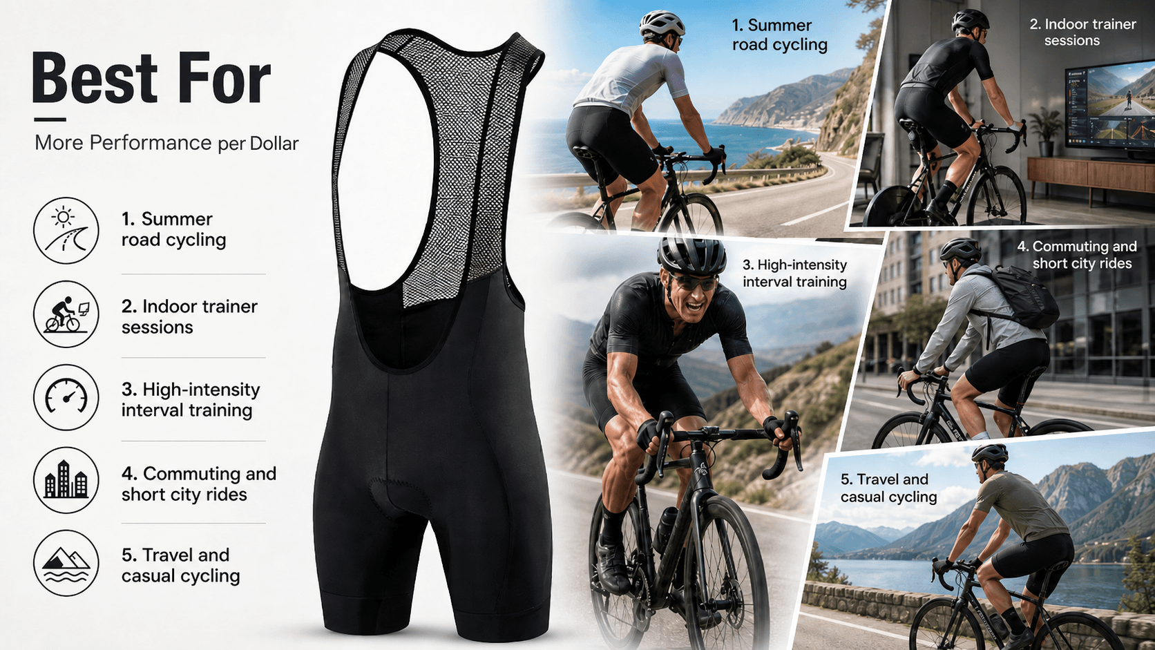 QUALICOS Men's Cycling Bib Shorts for summer road cycling, indoor trainer, HIIT, commuting and travel