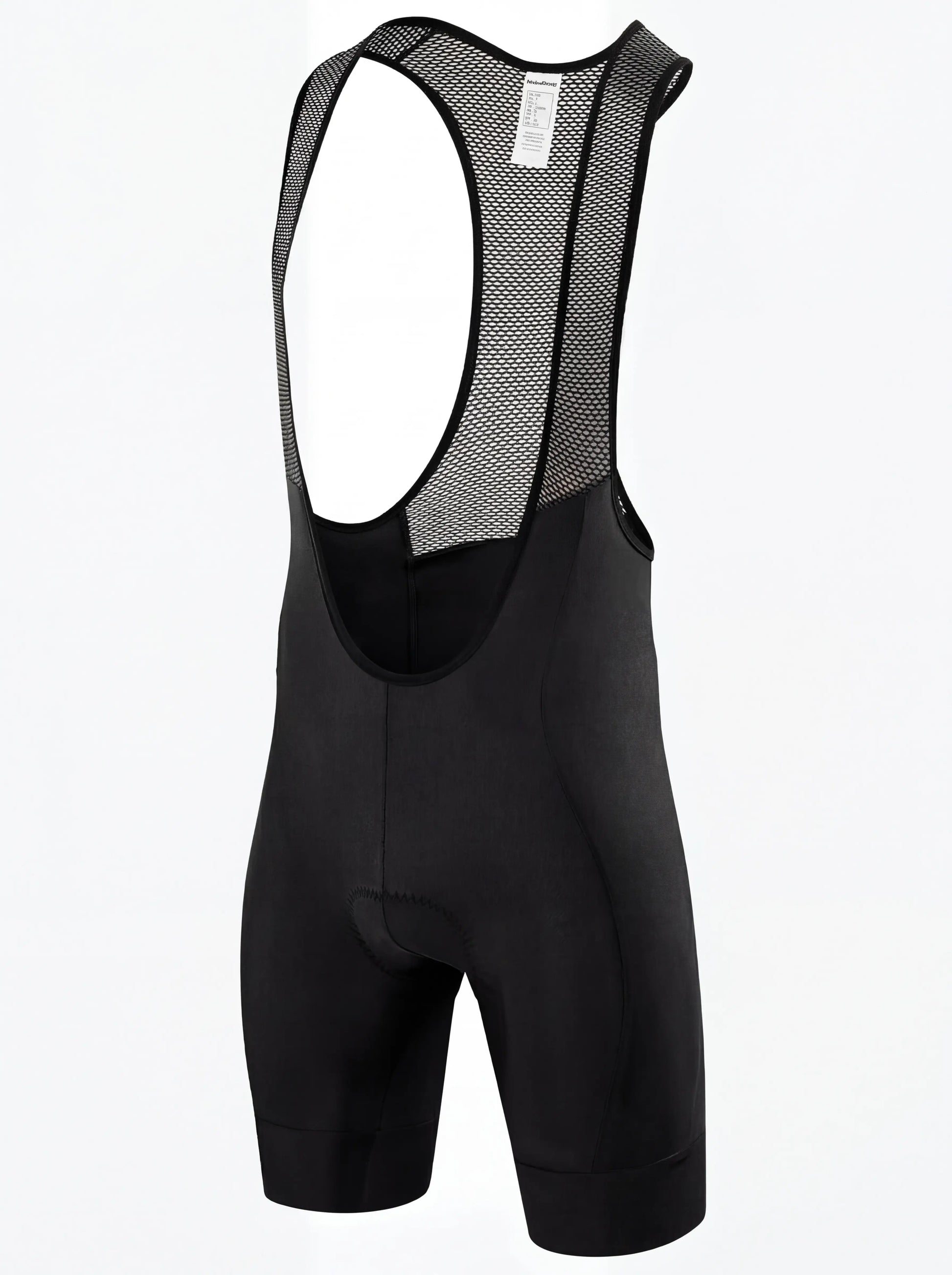 QUALICOS Men's Cycling Bib Shorts black flat lay front view with breathable mesh bib straps and padded seat