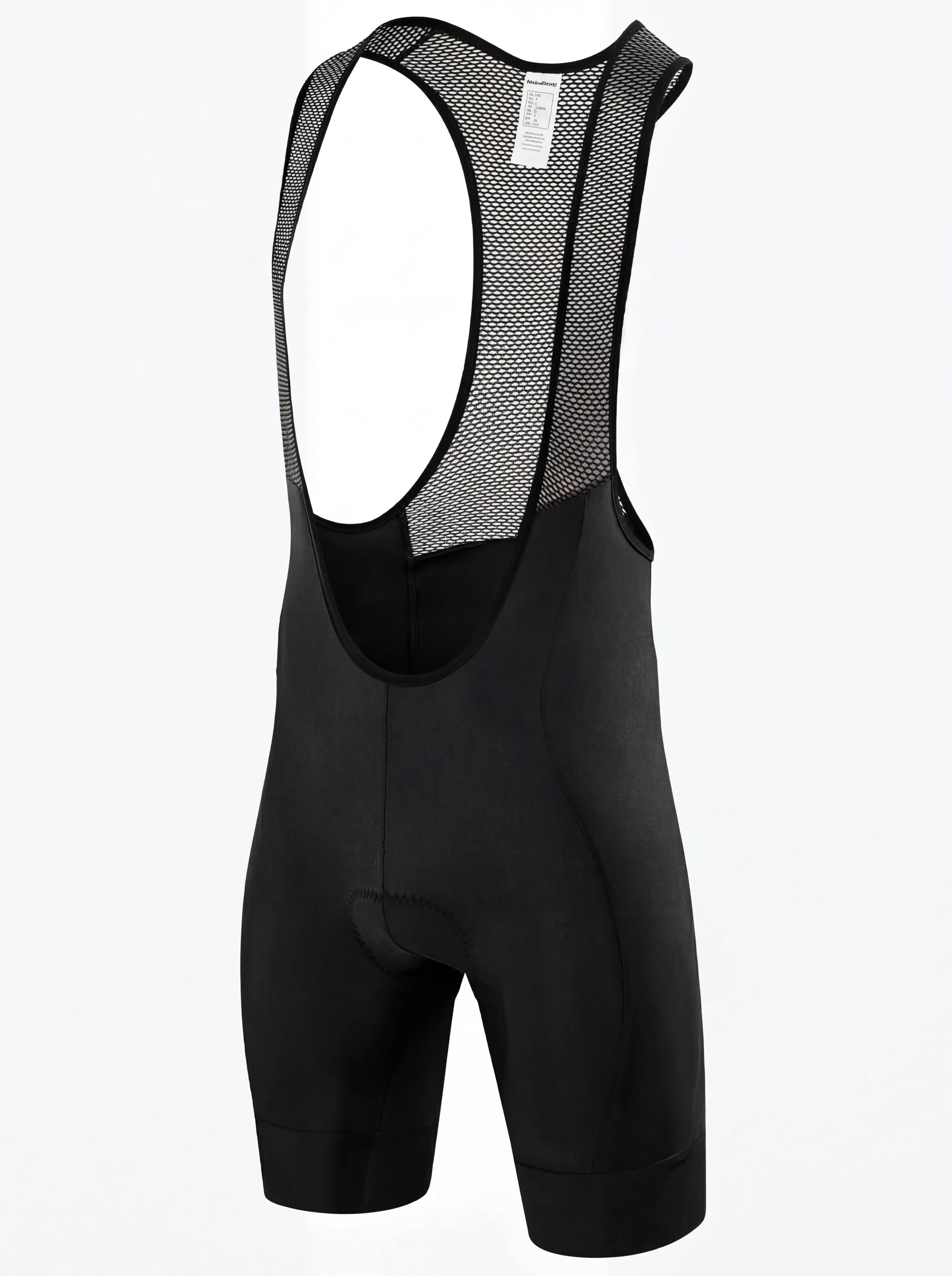 QUALICOS Men's Cycling Bib Shorts black flat lay front view with breathable mesh bib straps and padded seat