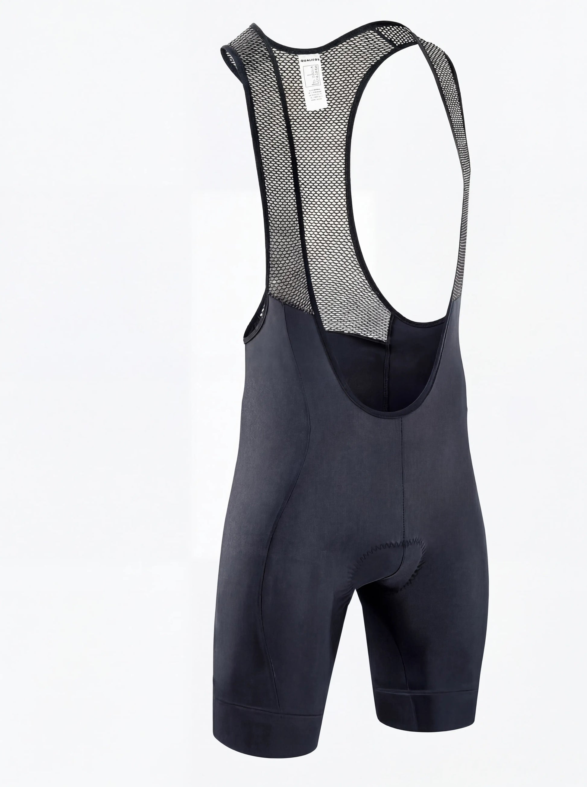 QUALICOS Men's Cycling Bib Shorts gray angled front view with breathable mesh bib straps and padded seat