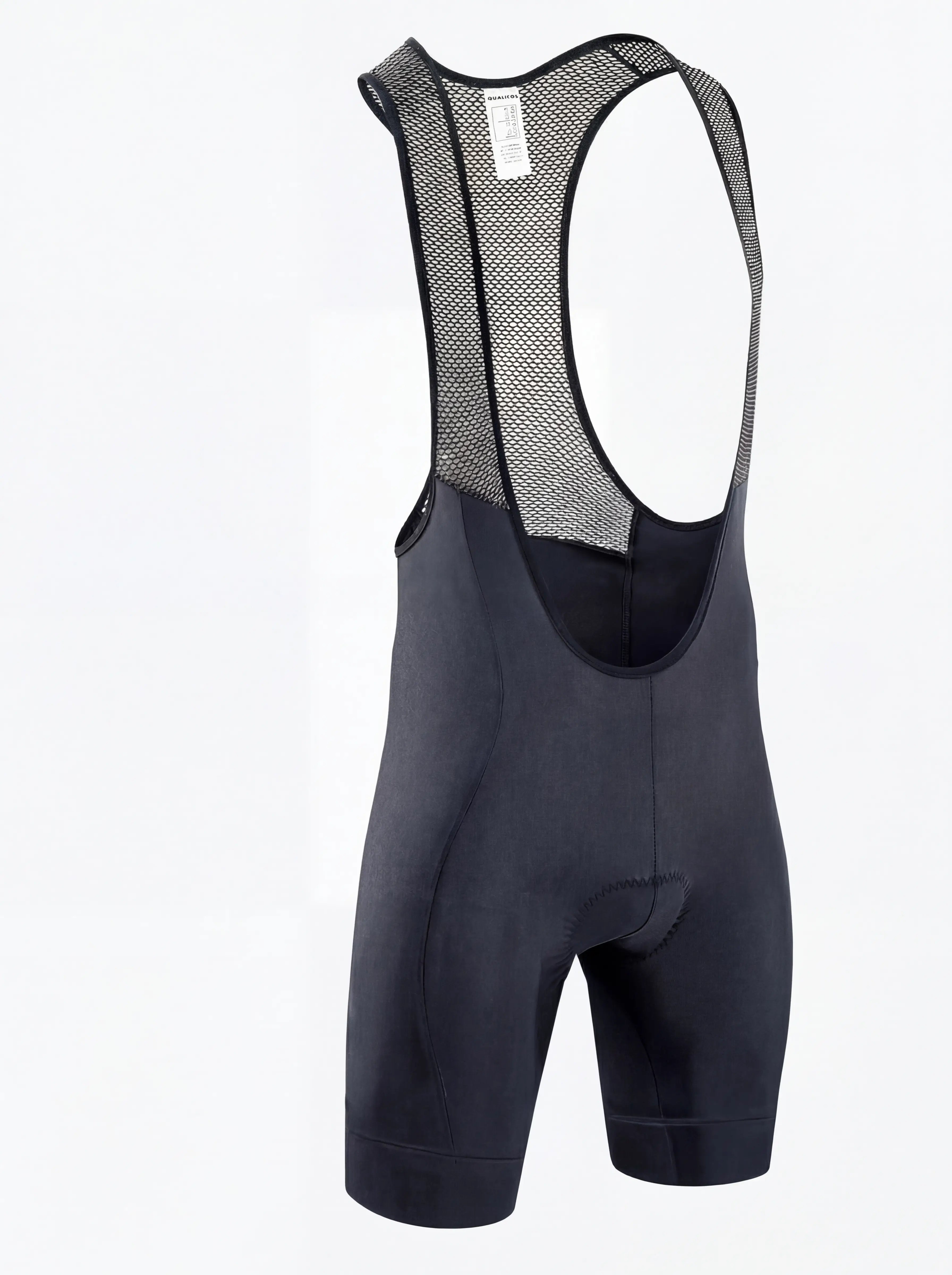 QUALICOS Men's Cycling Bib Shorts gray angled front view with breathable mesh bib straps and padded seat