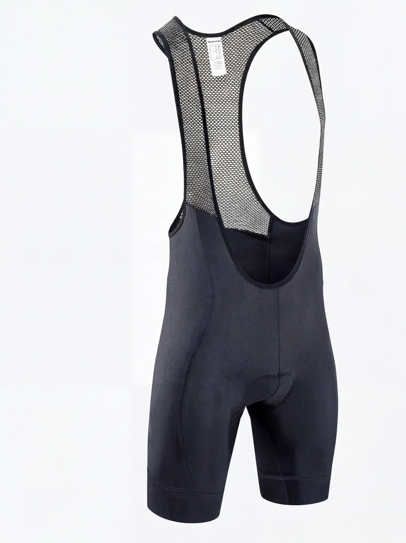 QUALICOS Men's Cycling Bib Shorts gray angled front view with breathable mesh bib straps and padded seat