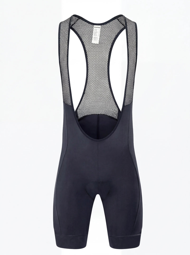 QUALICOS Men's Cycling Bib Shorts gray flat lay front view with breathable mesh bib straps and padded seat