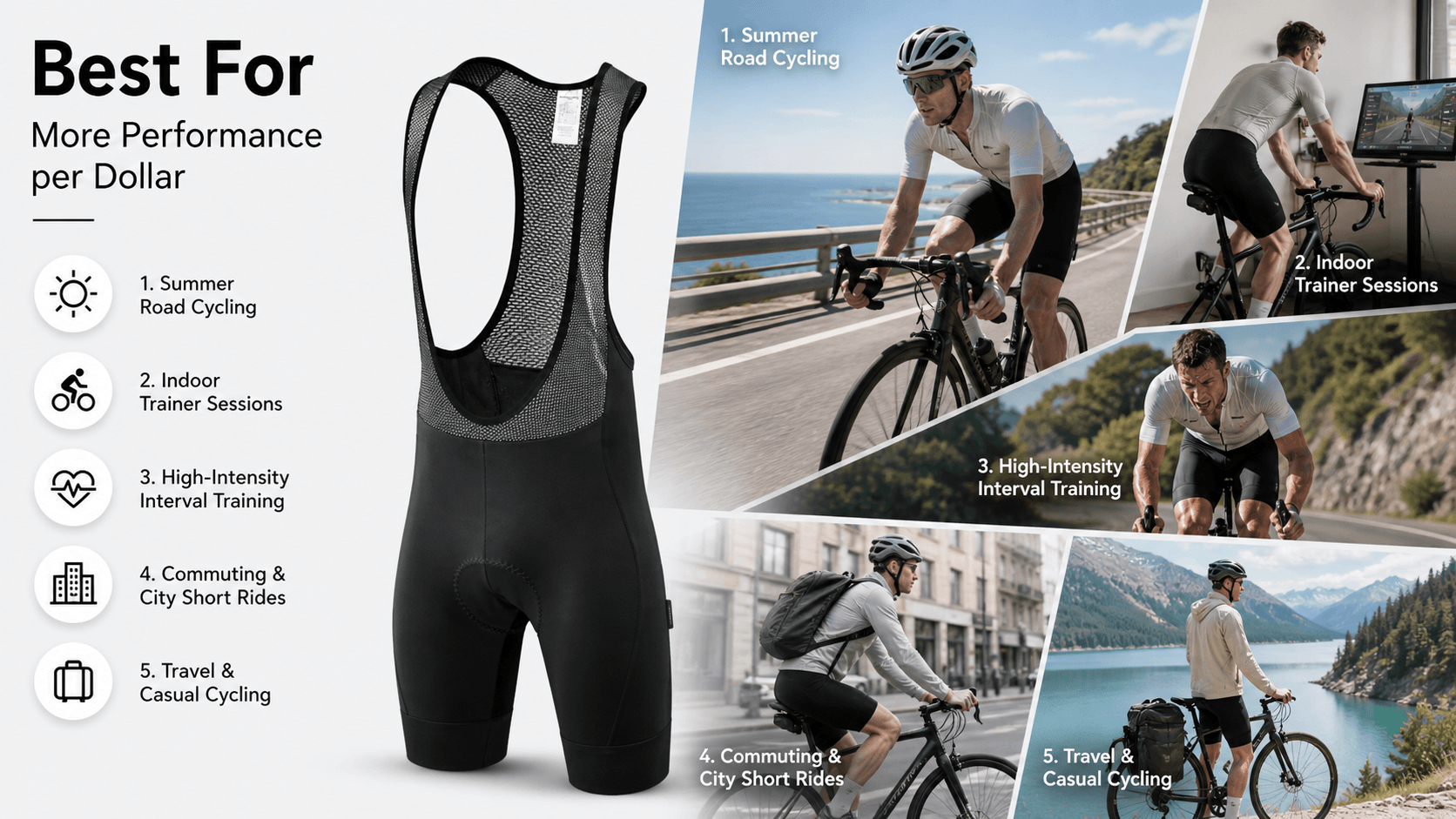 QUALICOS Men's Cycling Bib Shorts Without Pockets for summer road cycling, indoor trainer, HIIT, commuting and travel