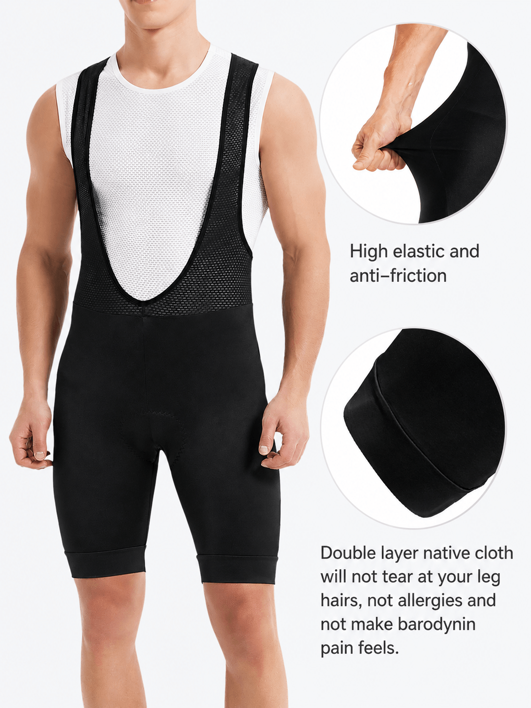 QUALICOS Men's Cycling Bib Shorts Without Pockets black high-elastic anti-friction fit with double-layer leg opening