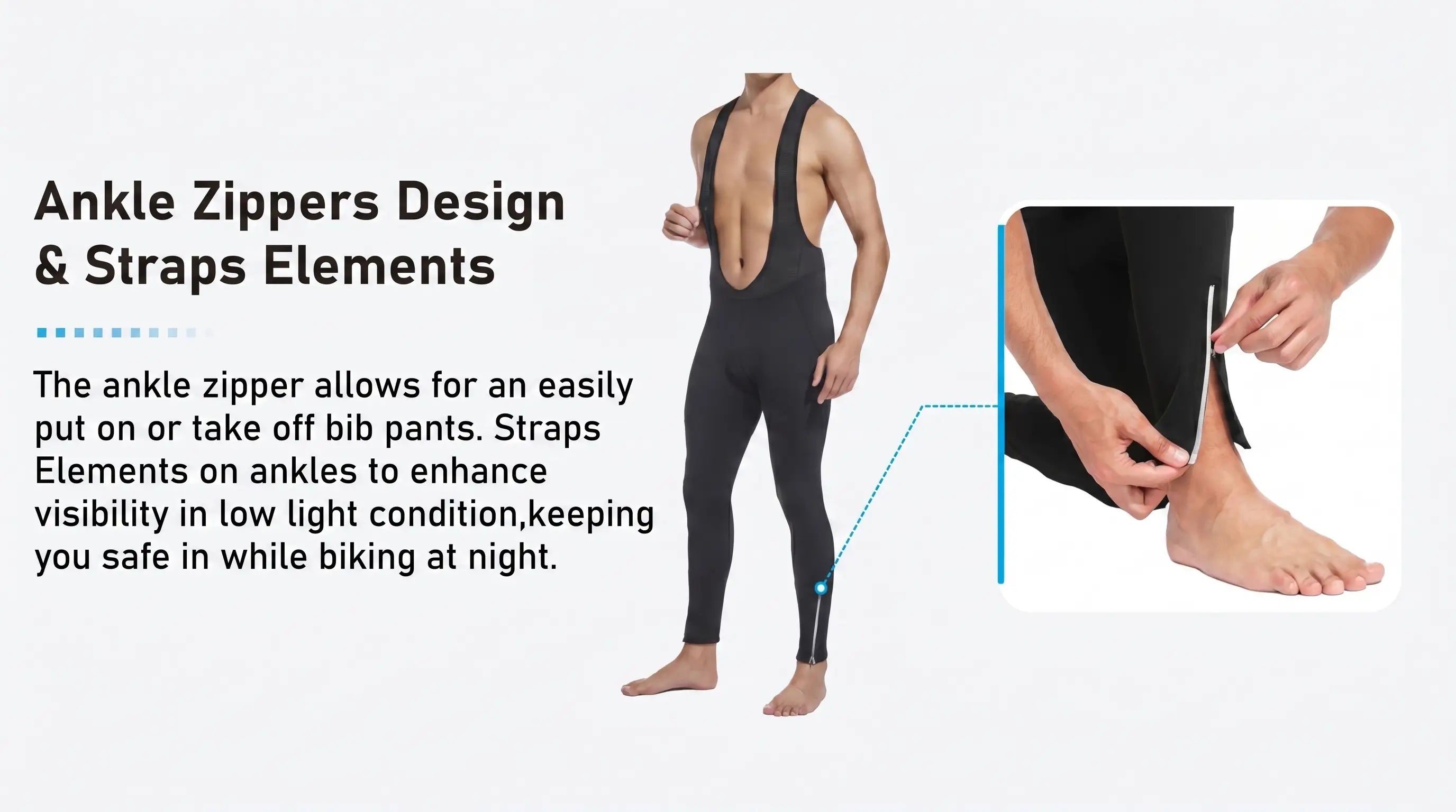 QUALICOS Men's Cycling Bib Tights with ankle zippers and reflective strap elements for low-light rides