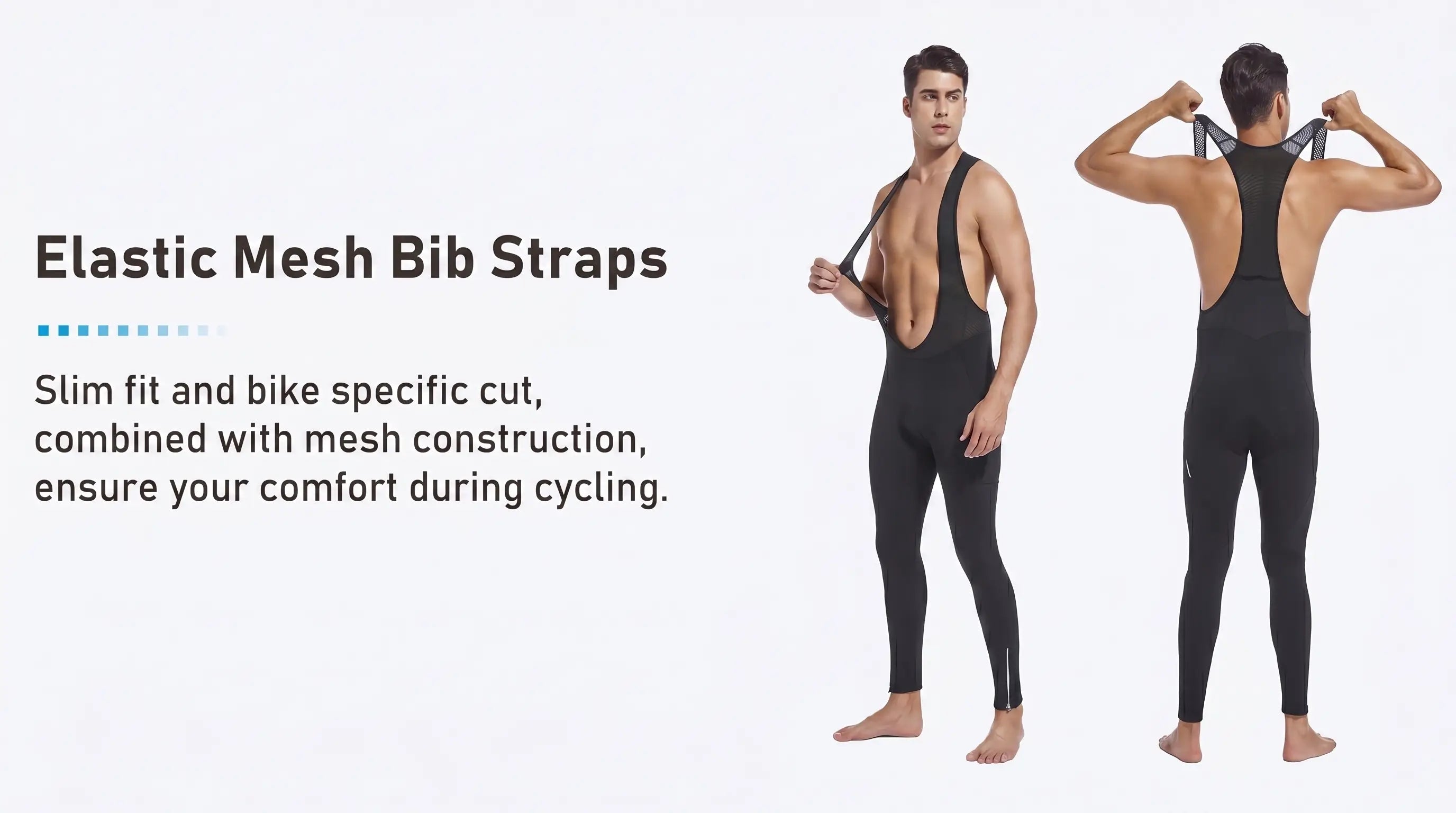 QUALICOS Men's Cycling Bib Tights with elastic mesh bib straps, slim fit, and bike-specific cut