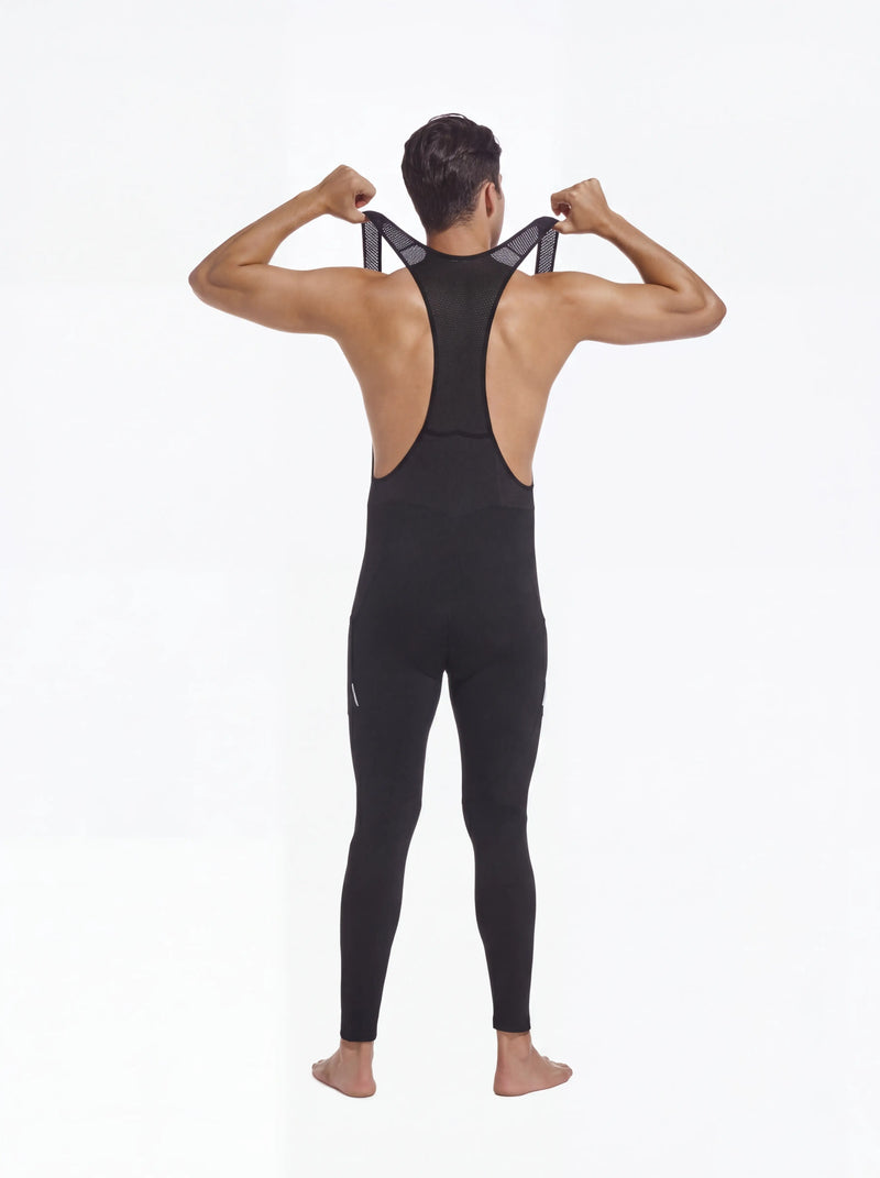 QUALICOS Men's Cycling Bib Tights rear view with breathable mesh bib straps and full-length fit