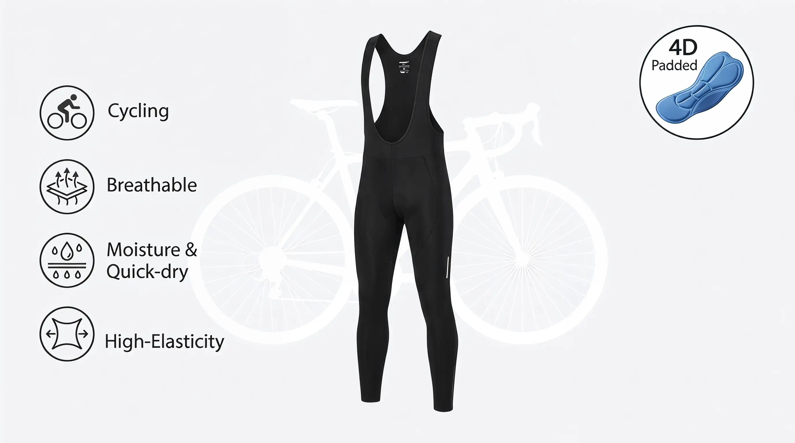 QUALICOS Men’s Fleece Cycling Bib Tights with 4D padding, breathable quick-dry fabric for cold-weather cycling