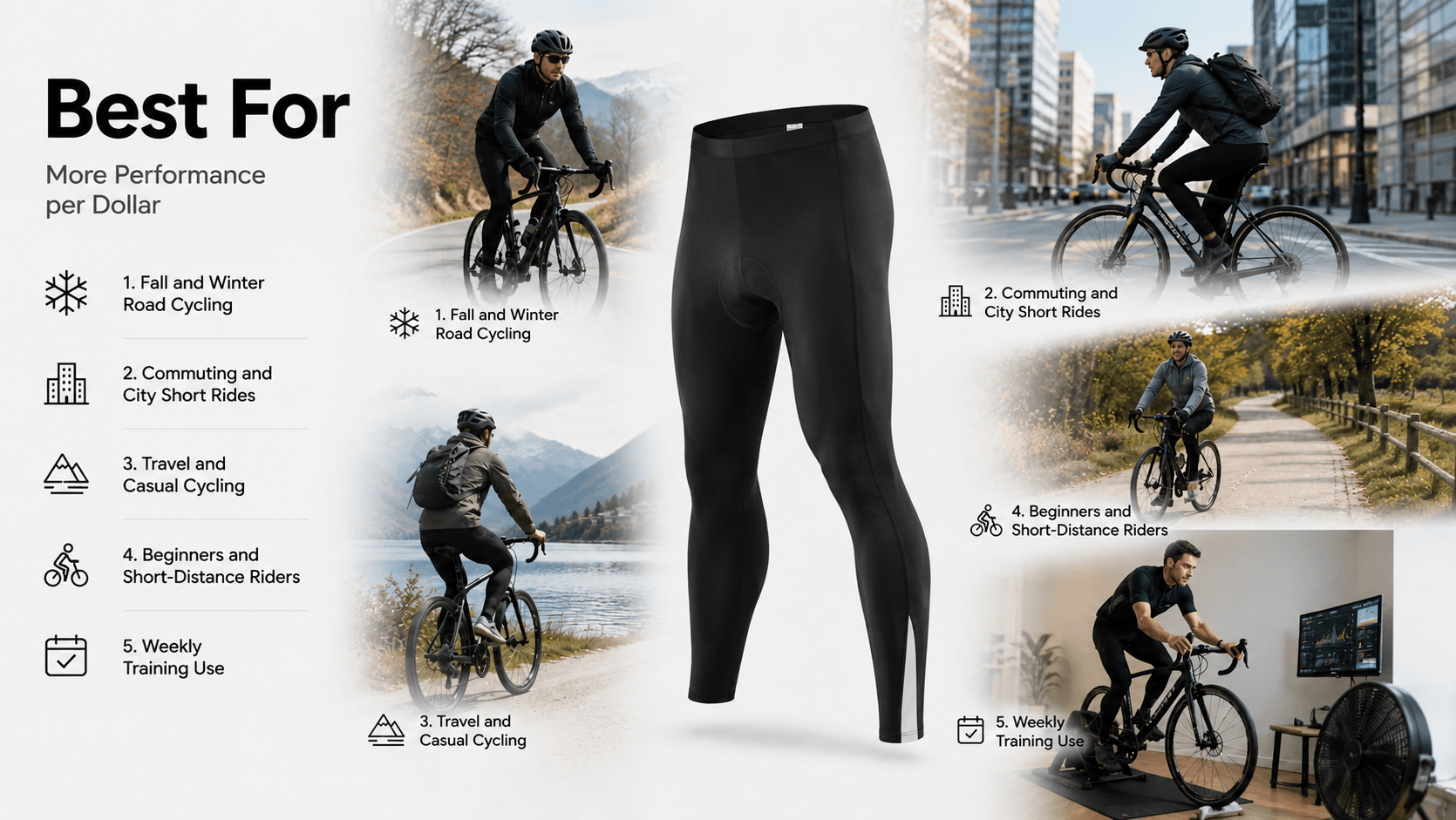 QUALICOS Men's Lightweight Cycling Tights for fall winter road cycling, commuting, travel, beginners and weekly training