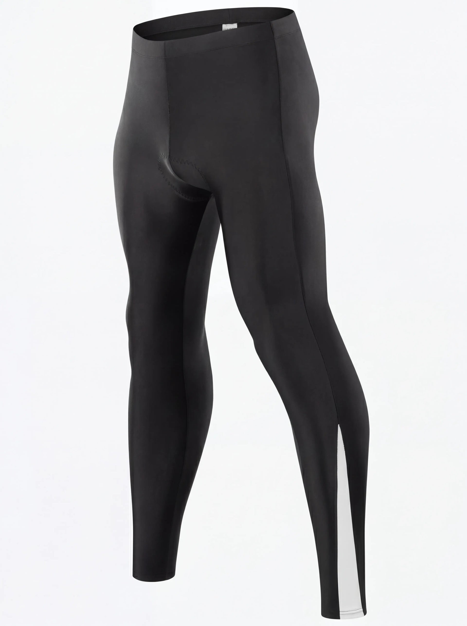 QUALICOS Men's Lightweight Cycling Tights black angled front view with padded seat and reflective ankle detail