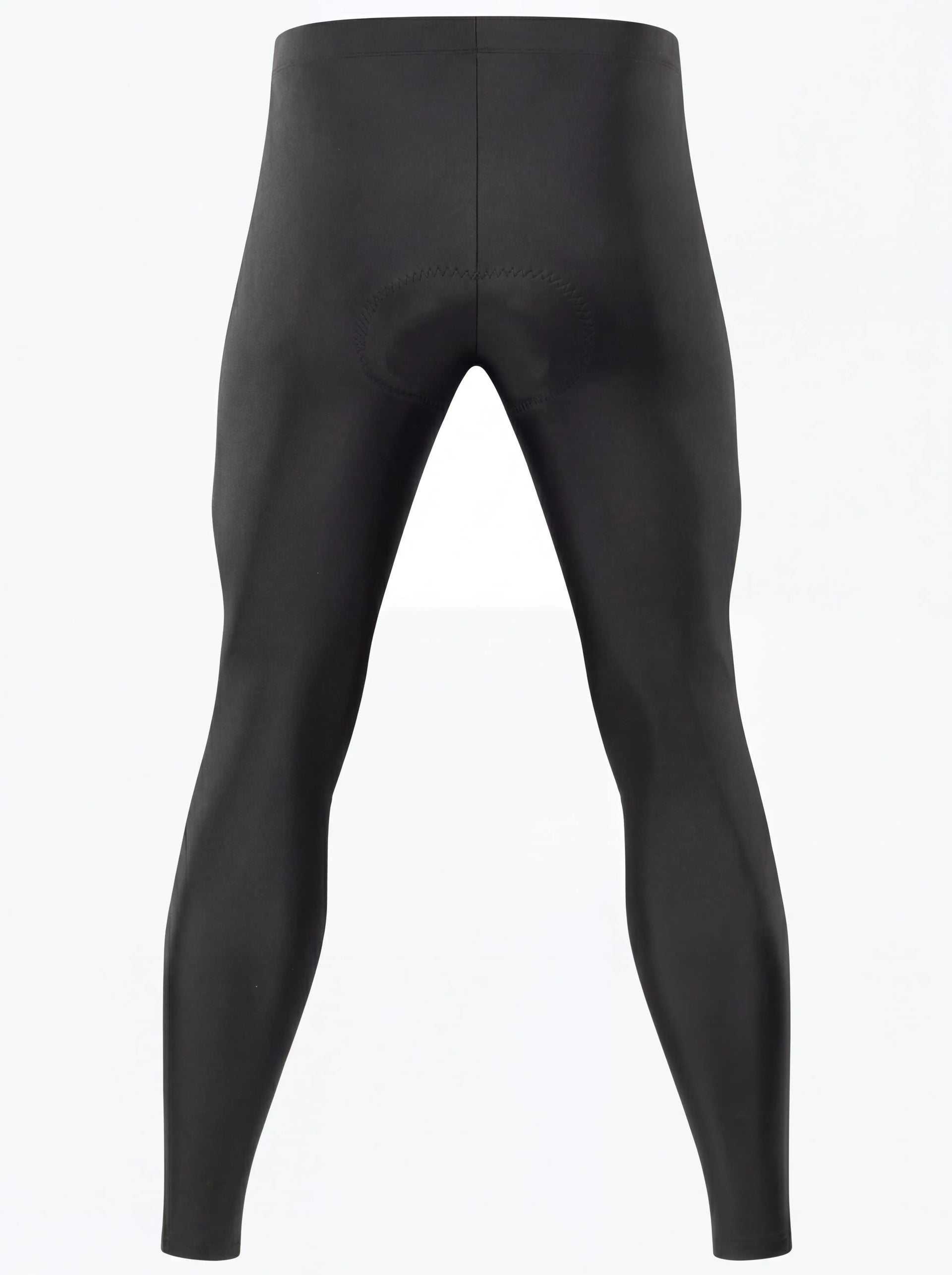 QUALICOS Men's Lightweight Cycling Tights black flat lay front view with padded seat and slim full-length fit