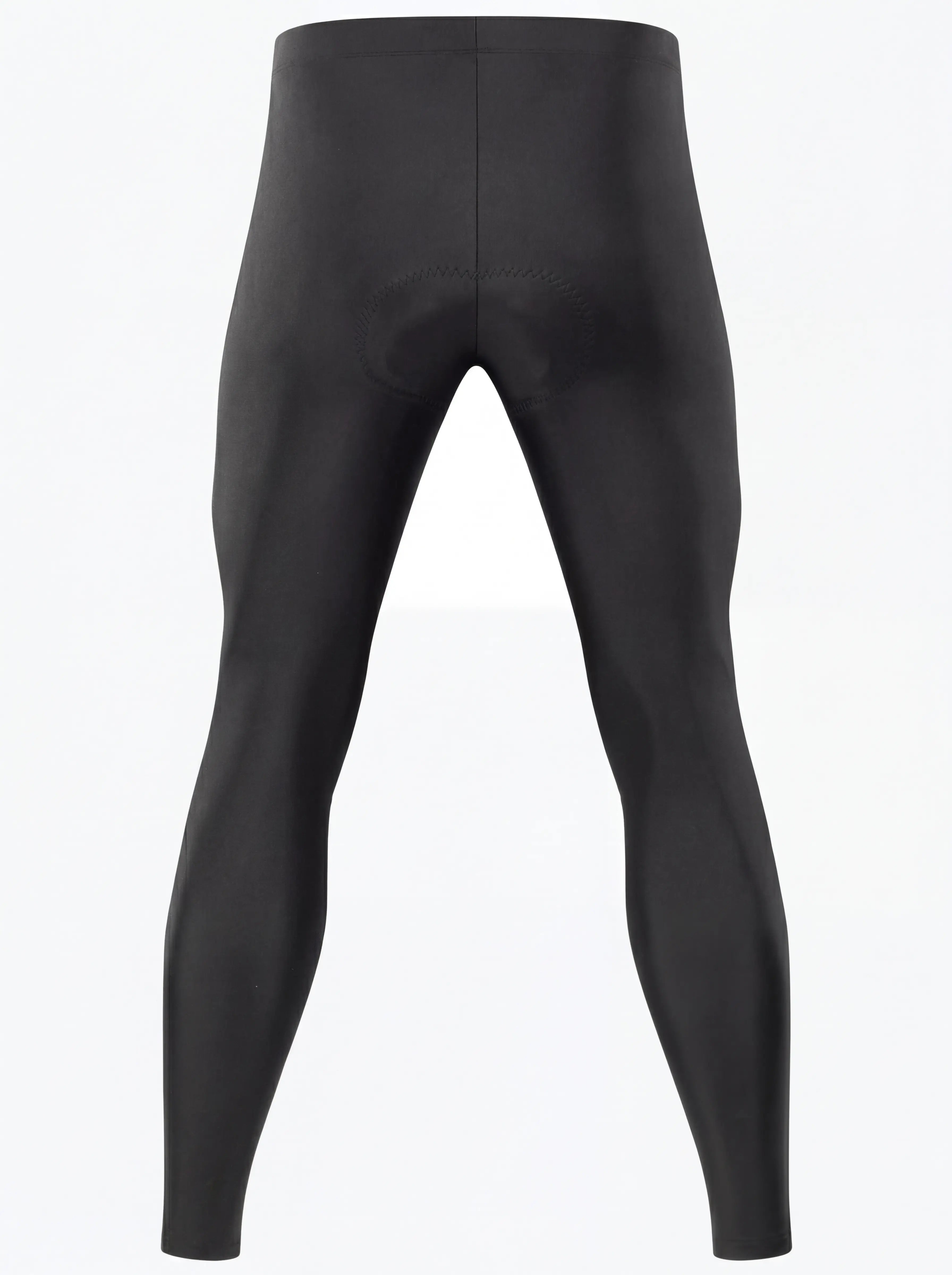 QUALICOS Men's Lightweight Cycling Tights black flat lay front view with padded seat and slim full-length fit