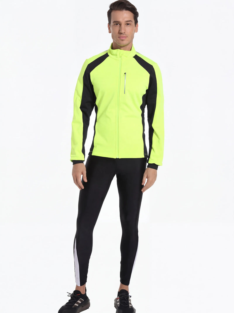 QUALICOS Men's Lightweight Cycling Tights black full front view on model with reflective side panels and slim fit
