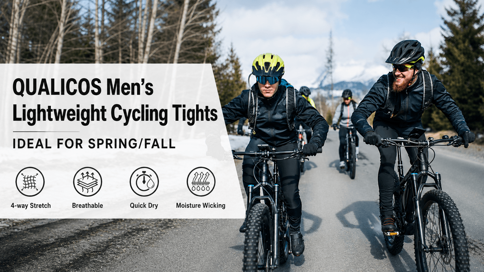 QUALICOS Men's Lightweight Cycling Tights for spring and fall MTB riding with 4-way stretch and quick-dry fabric