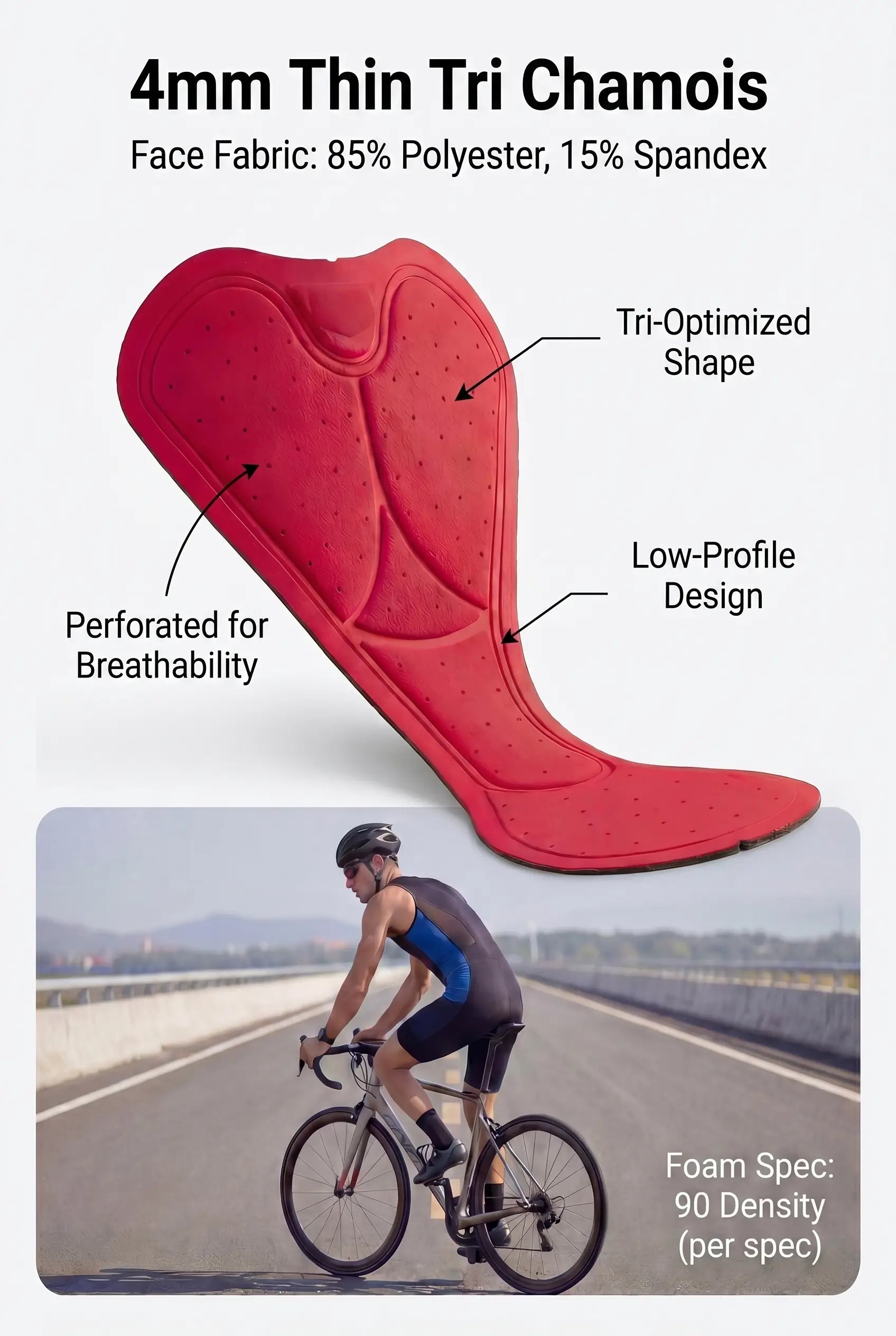 QUALICOS Men's Tri Suit 4mm thin tri chamois pad with perforated breathable low-profile design