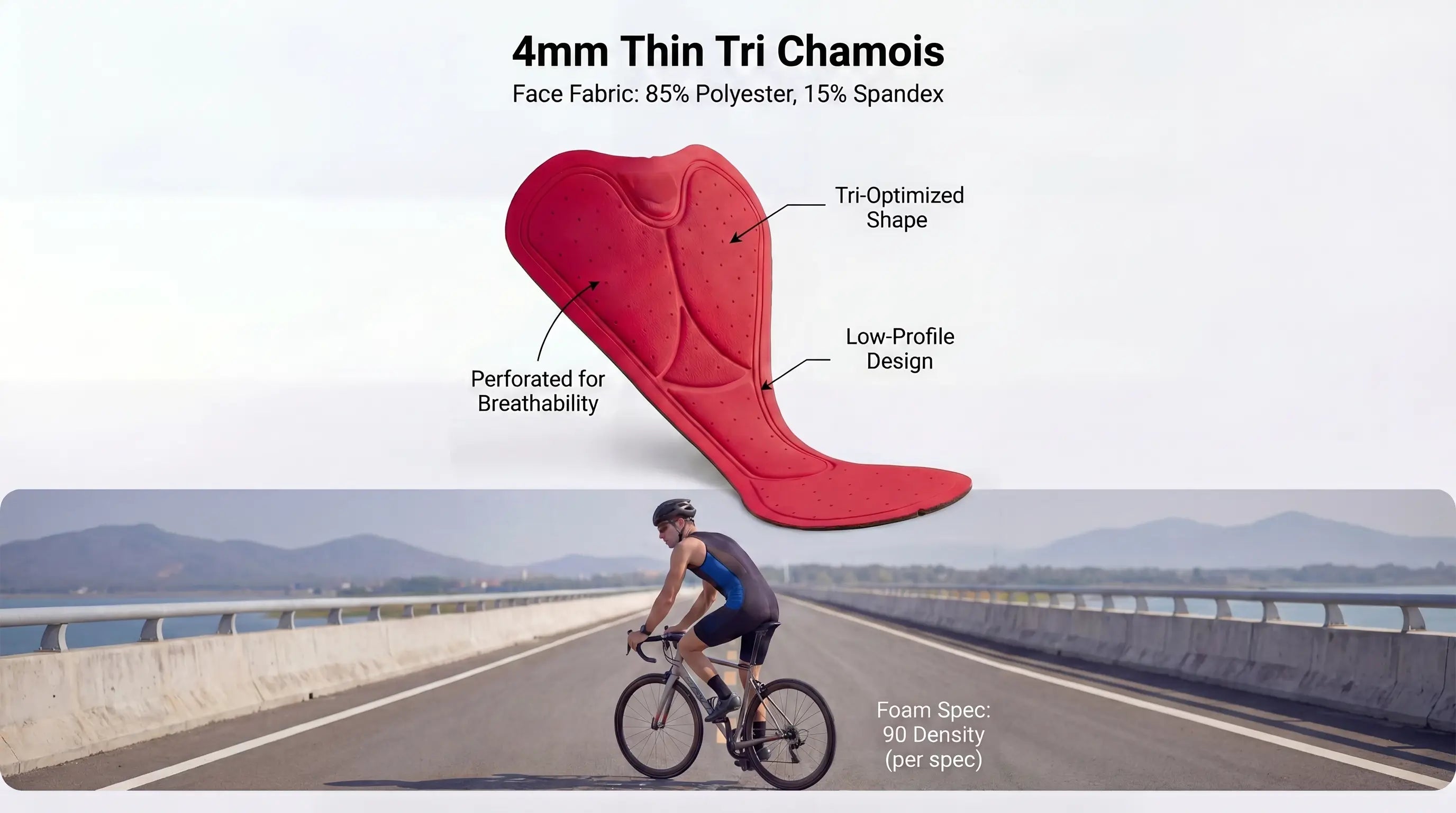 QUALICOS Men's Tri Suit 4mm thin tri chamois pad with breathable perforations and low-profile race design