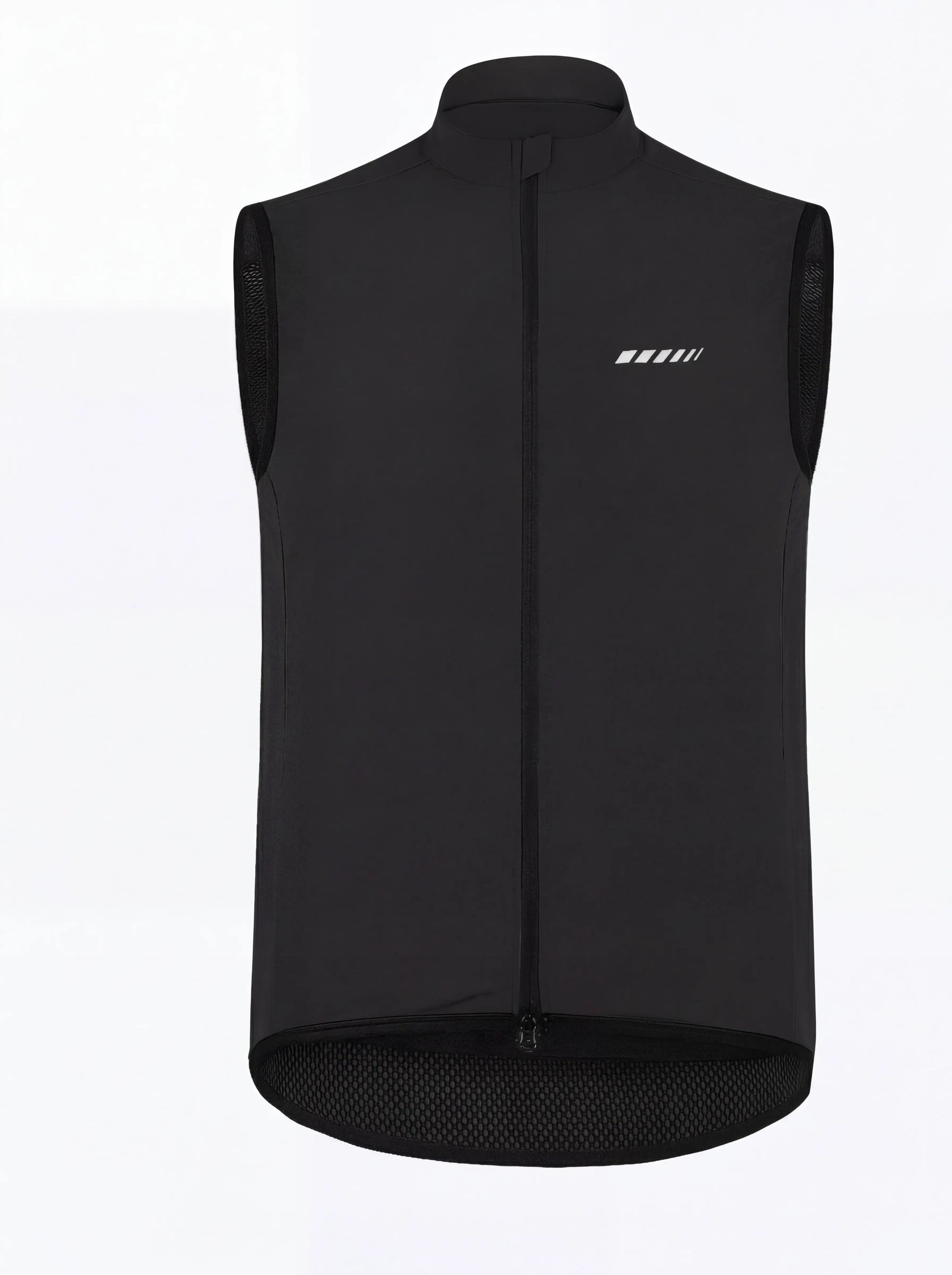 QUALICOS Men's Windproof Cycling Vest black front product view with full zipper, stand collar, and mesh back