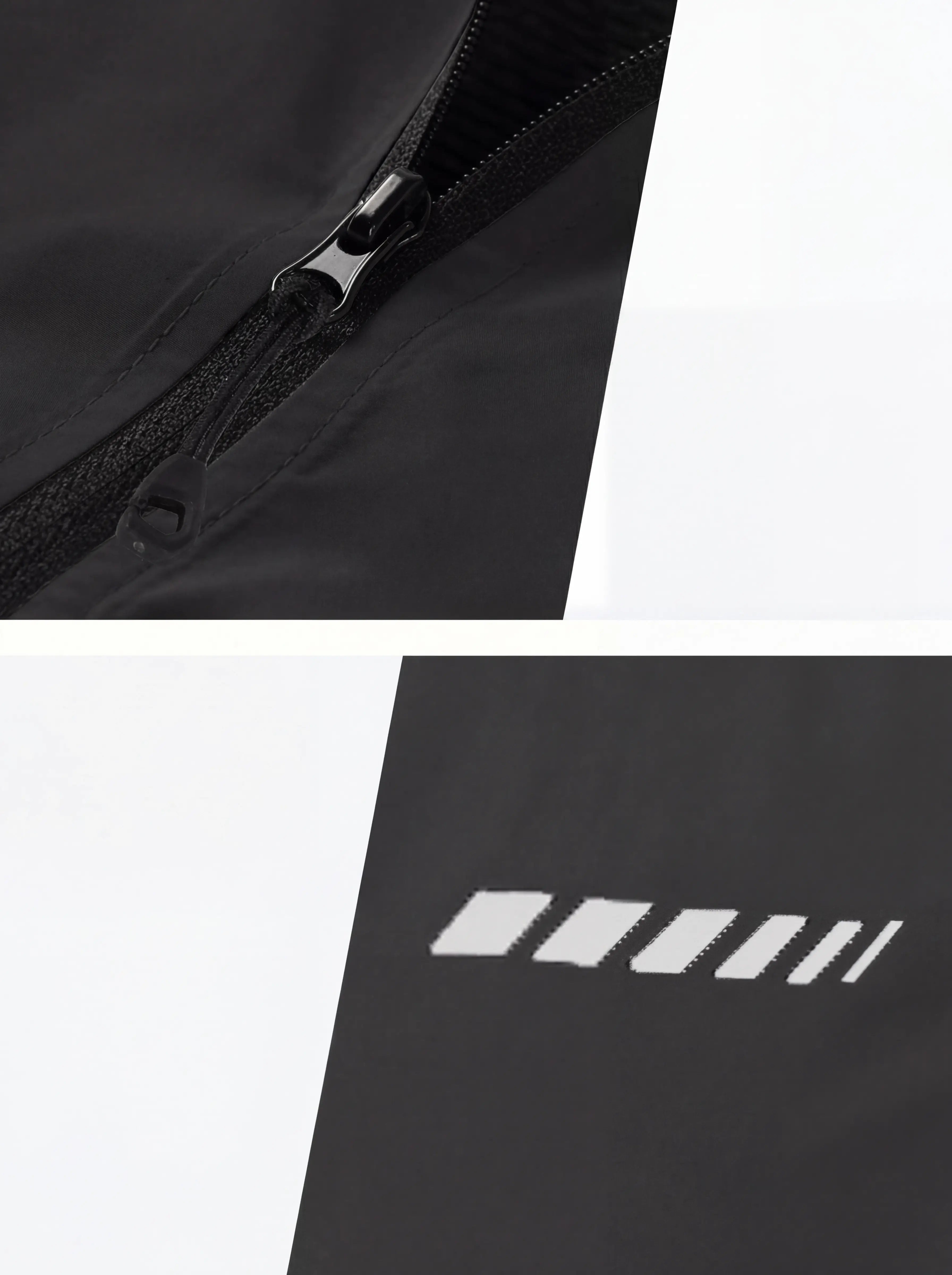 QUALICOS Men's Windproof Cycling Vest black close-up with full zipper and reflective chest detail