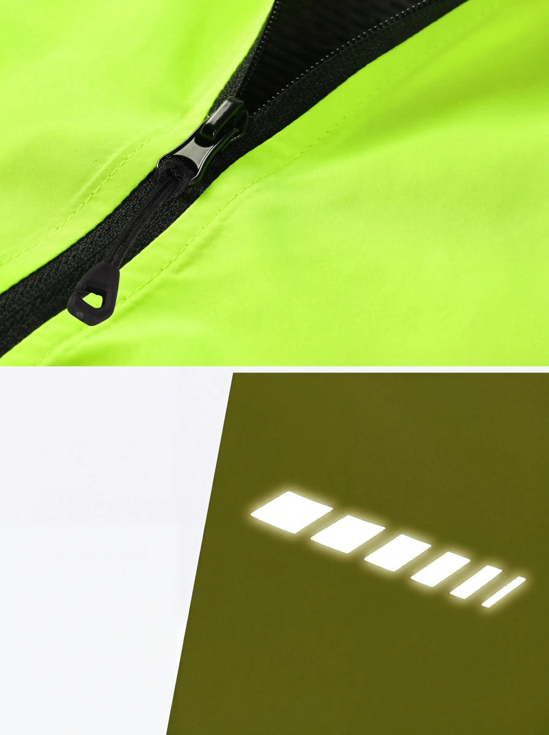 QUALICOS Men's Windproof Cycling Vest high-vis yellow close-up with full zipper and reflective detail