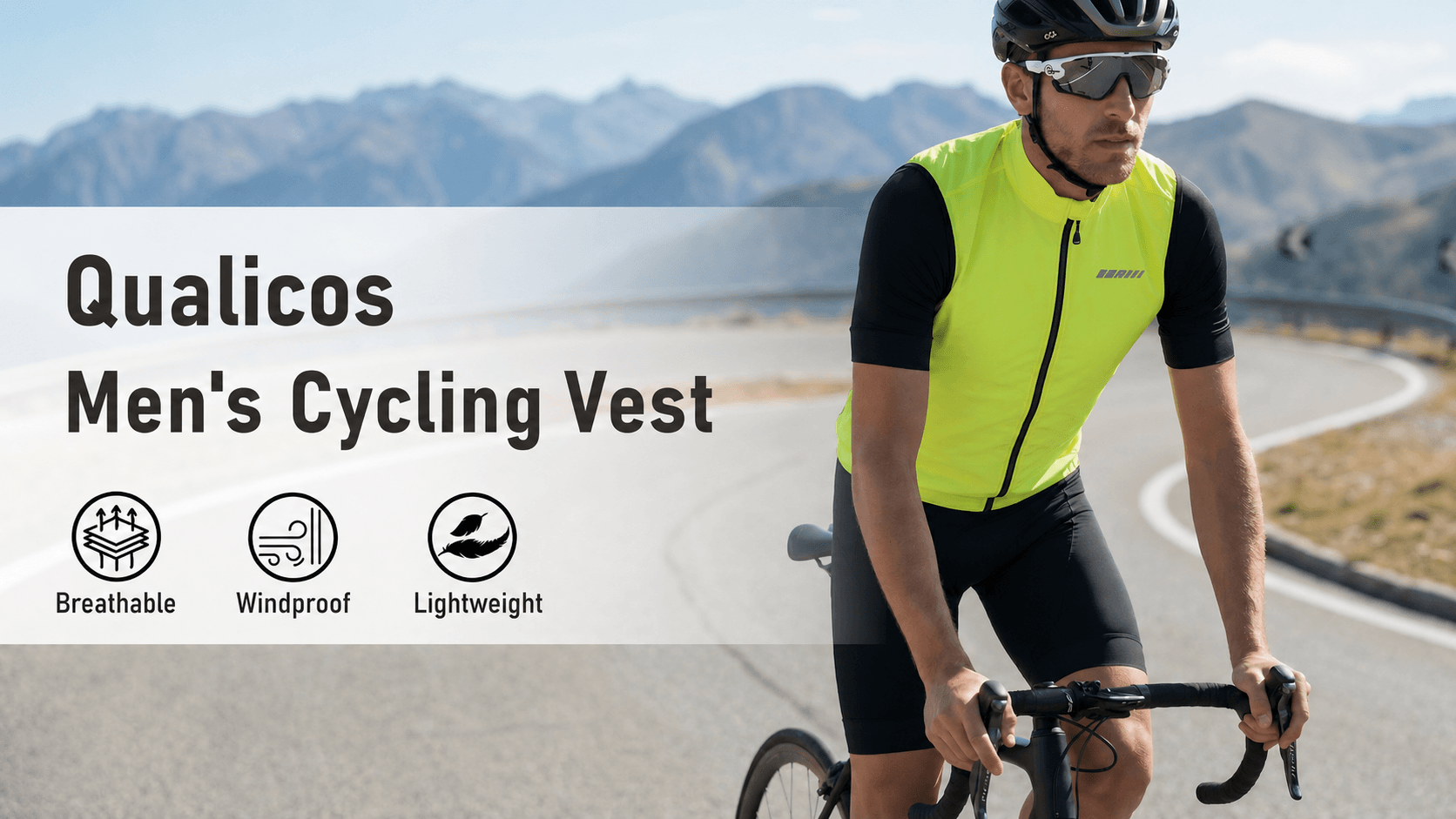 QUALICOS Men's Windproof Cycling Vest high-vis yellow for road cycling, breathable, windproof, and lightweight