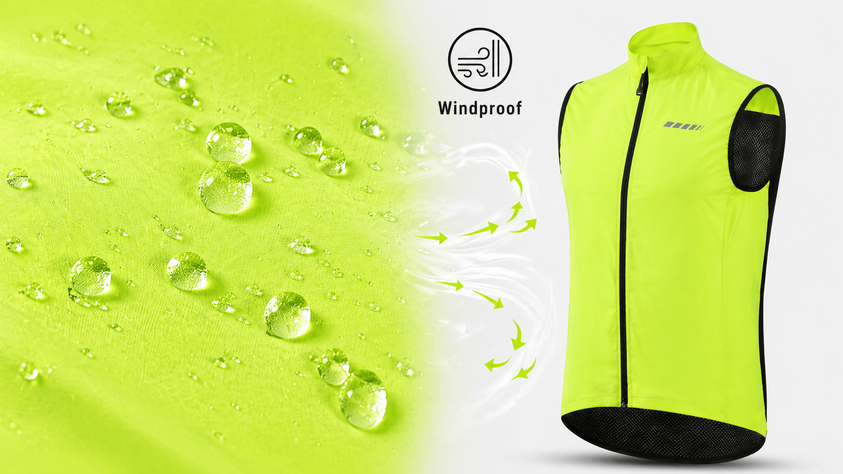 QUALICOS Men's Windproof Cycling Vest high-vis yellow with windproof water-repellent fabric