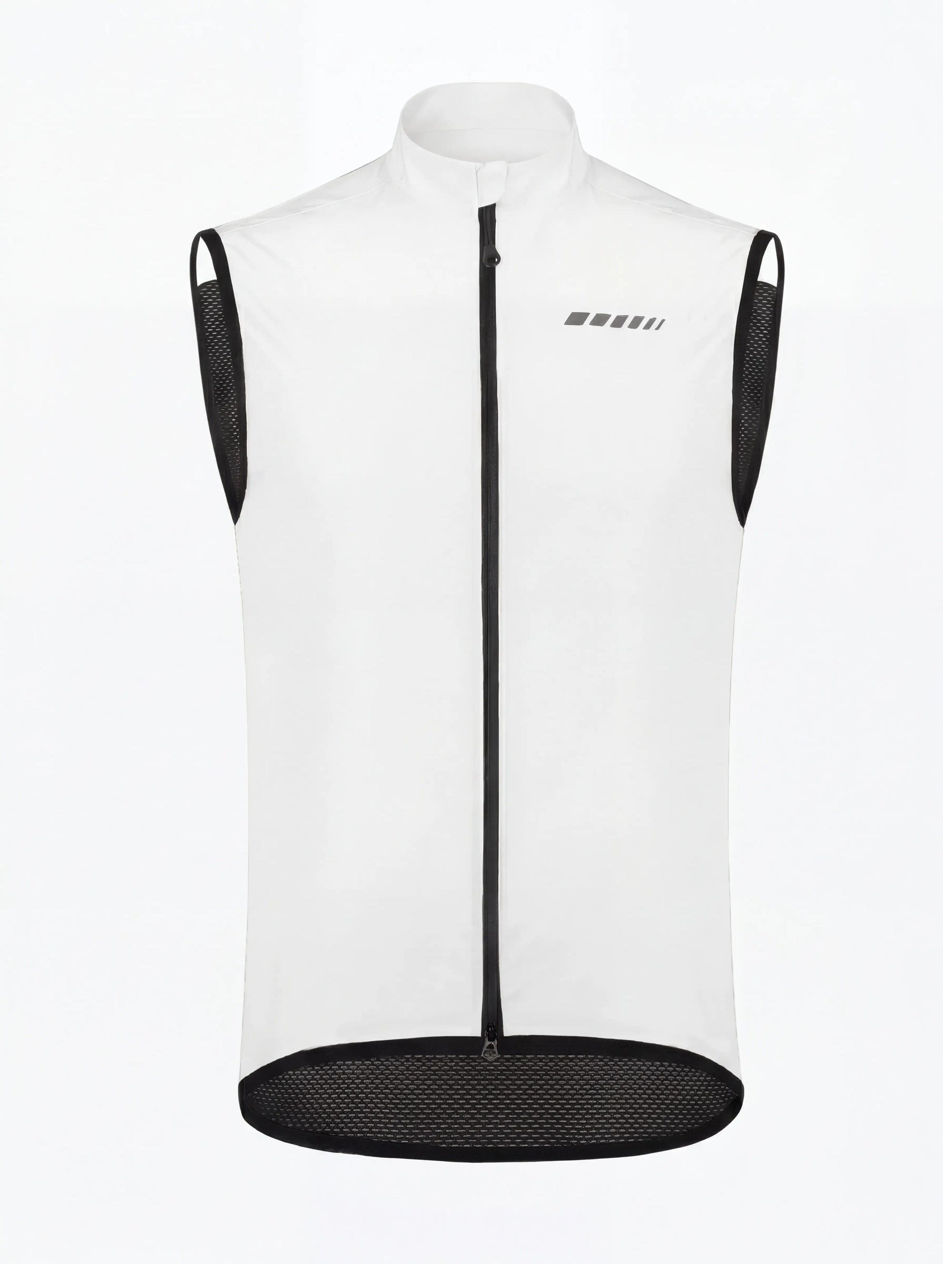 QUALICOS Men's Windproof Cycling Vest white front product view with full zipper, reflective chest detail,