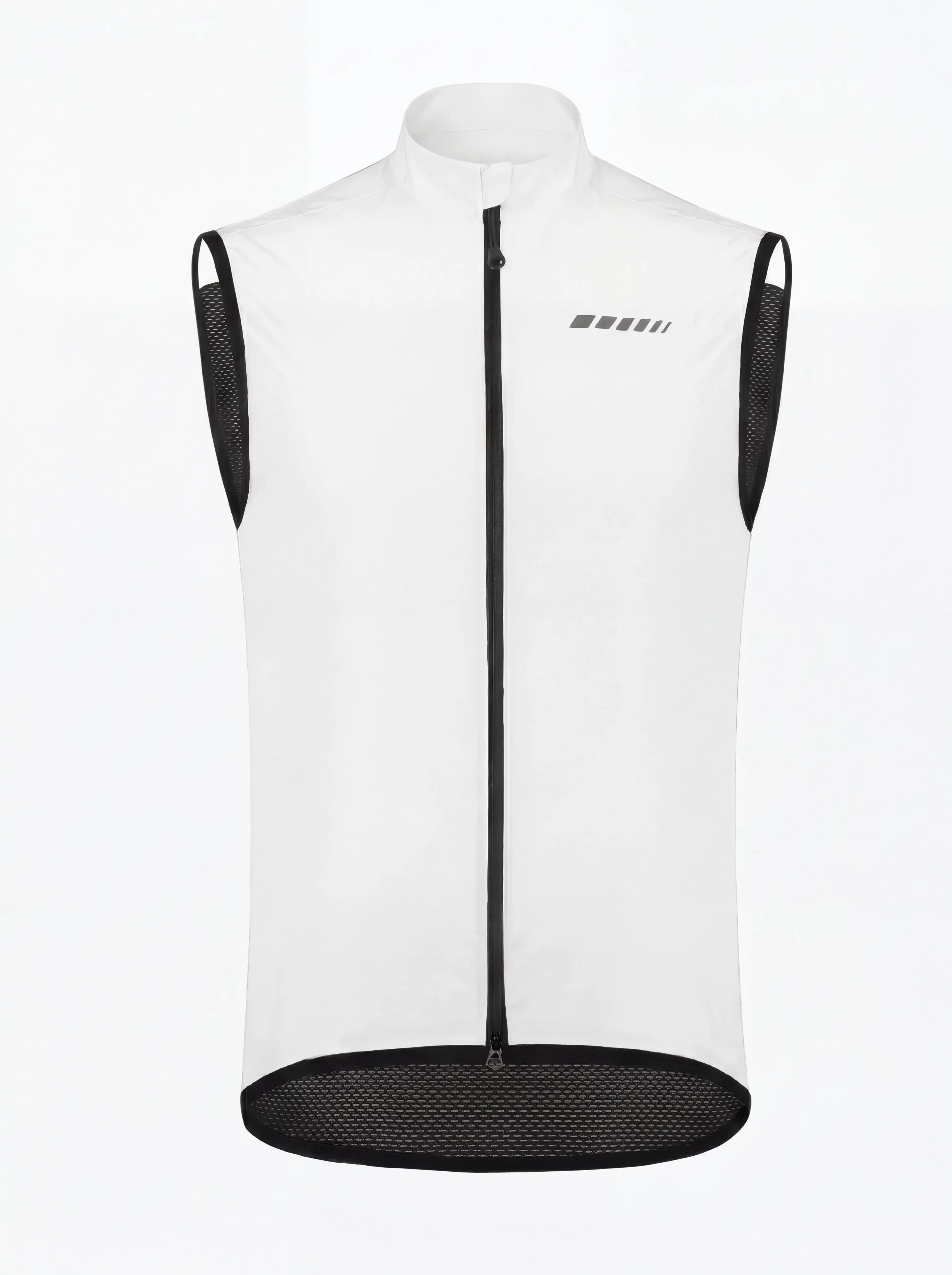 QUALICOS Men's Windproof Cycling Vest white front product view with full zipper, reflective chest detail,