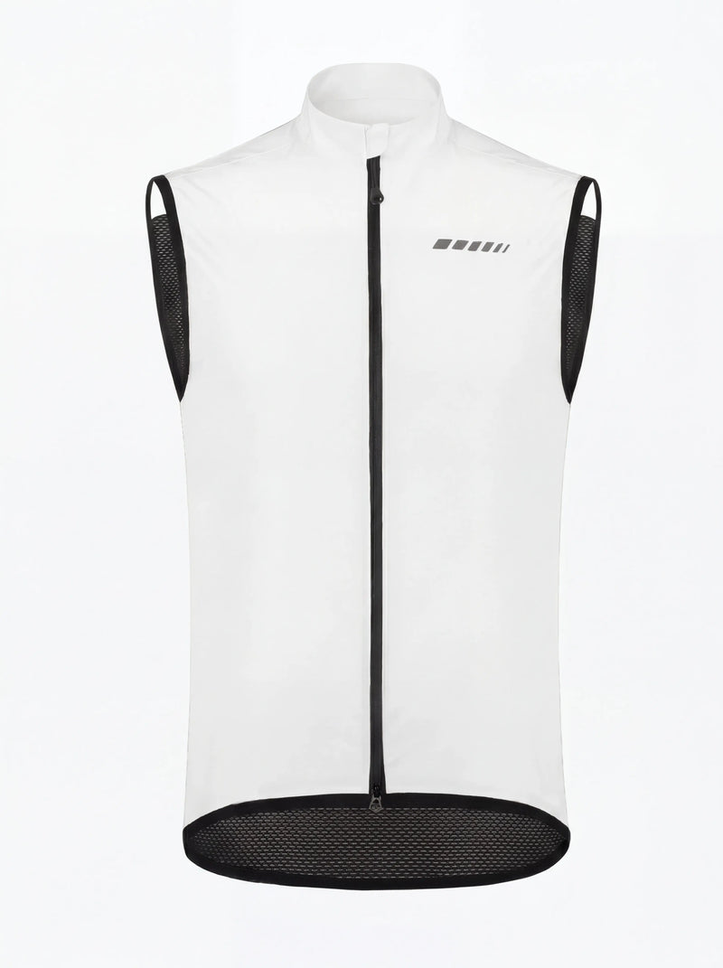 QUALICOS Men's Windproof Cycling Vest white front product view with full zipper, reflective chest detail,