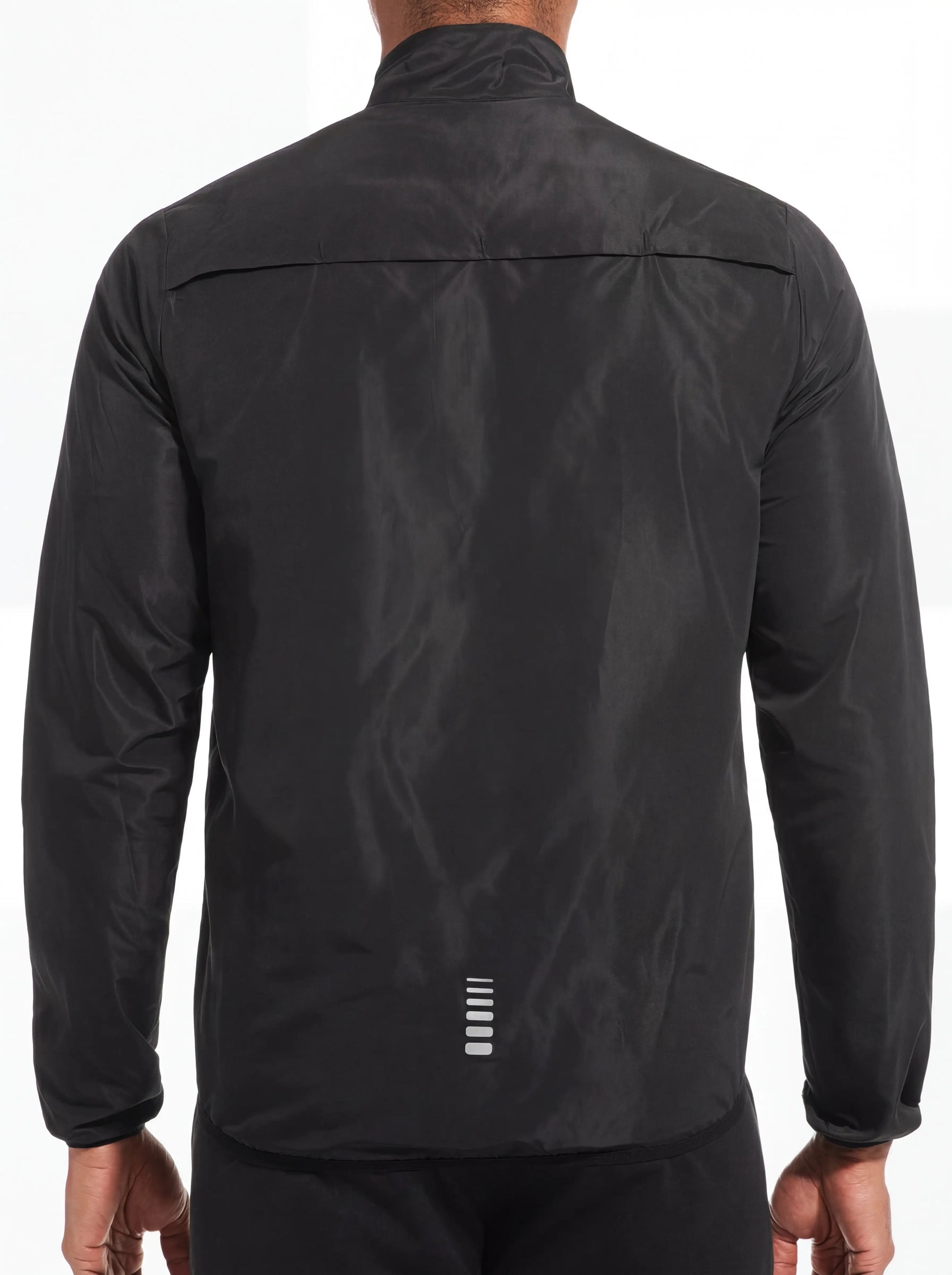 QUALICOS Men's Windproof Long Sleeve Jacket back view on model with rear reflective detail for cycling