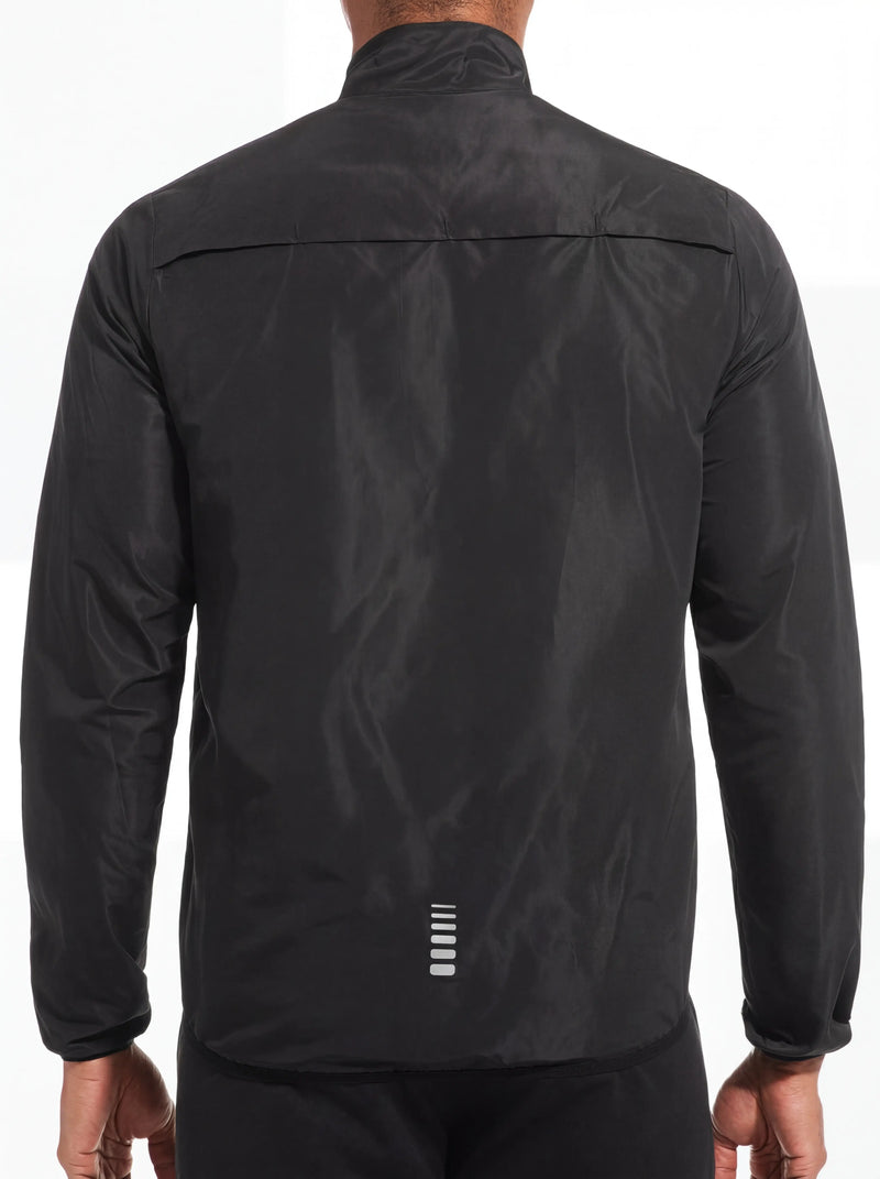 QUALICOS Men's Windproof Long Sleeve Jacket back view on model with rear reflective detail for cycling