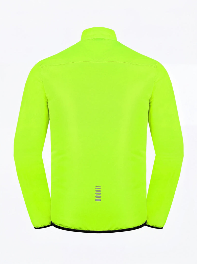 QUALICOS Men's Windproof Long Sleeve Jacket neon green back view with rear reflective detail