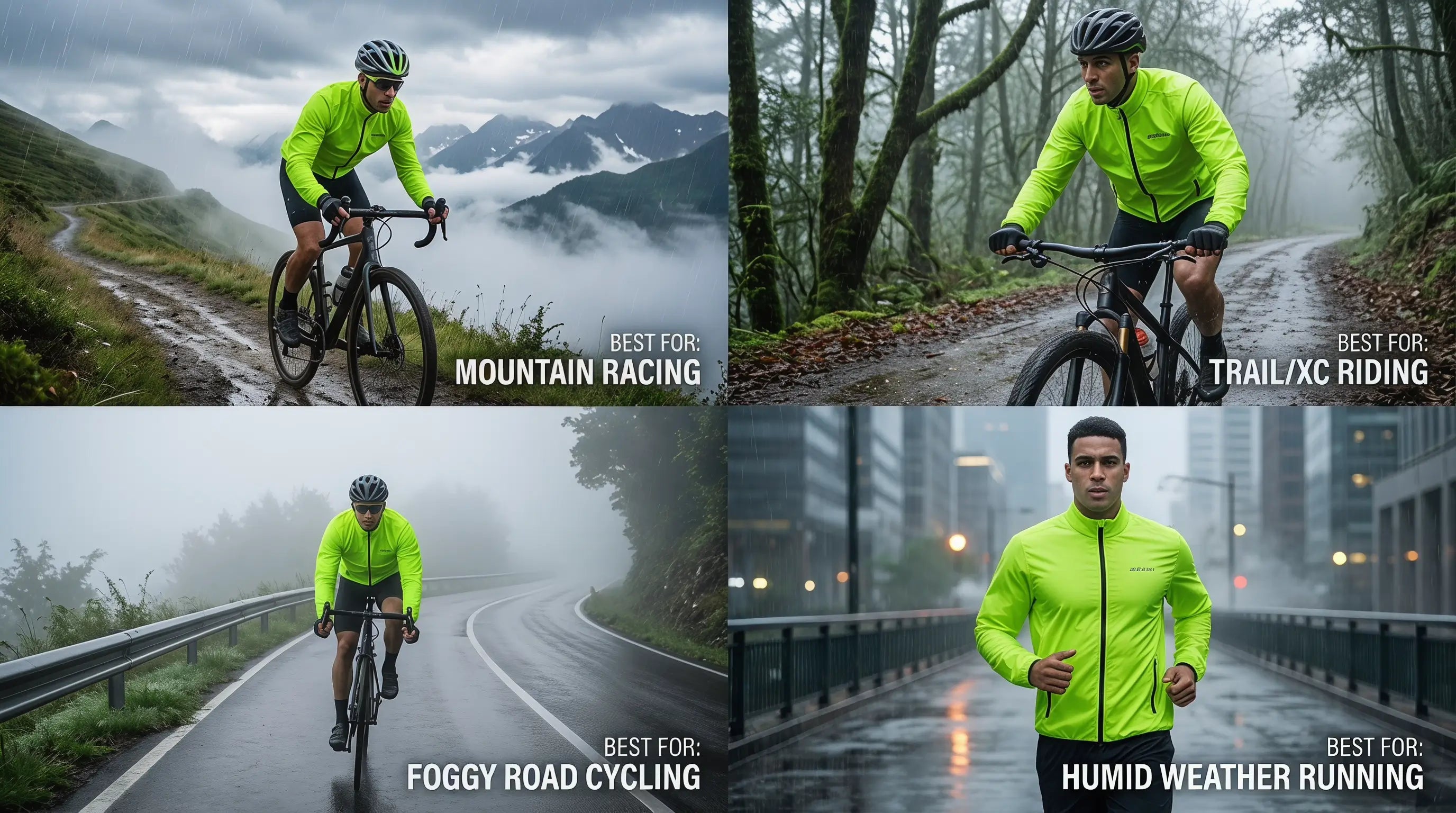 QUALICOS Men's Windproof Long Sleeve Jacket neon green for mountain racing, trail riding, foggy cycling and running
