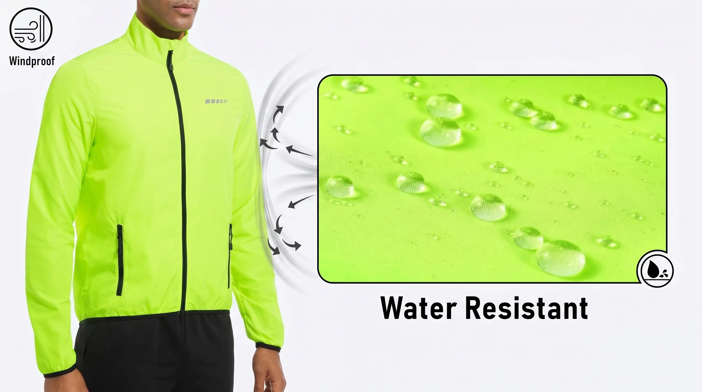 QUALICOS Men's Windproof Long Sleeve Jacket neon green water-repellent cycling jacket with windproof fabric