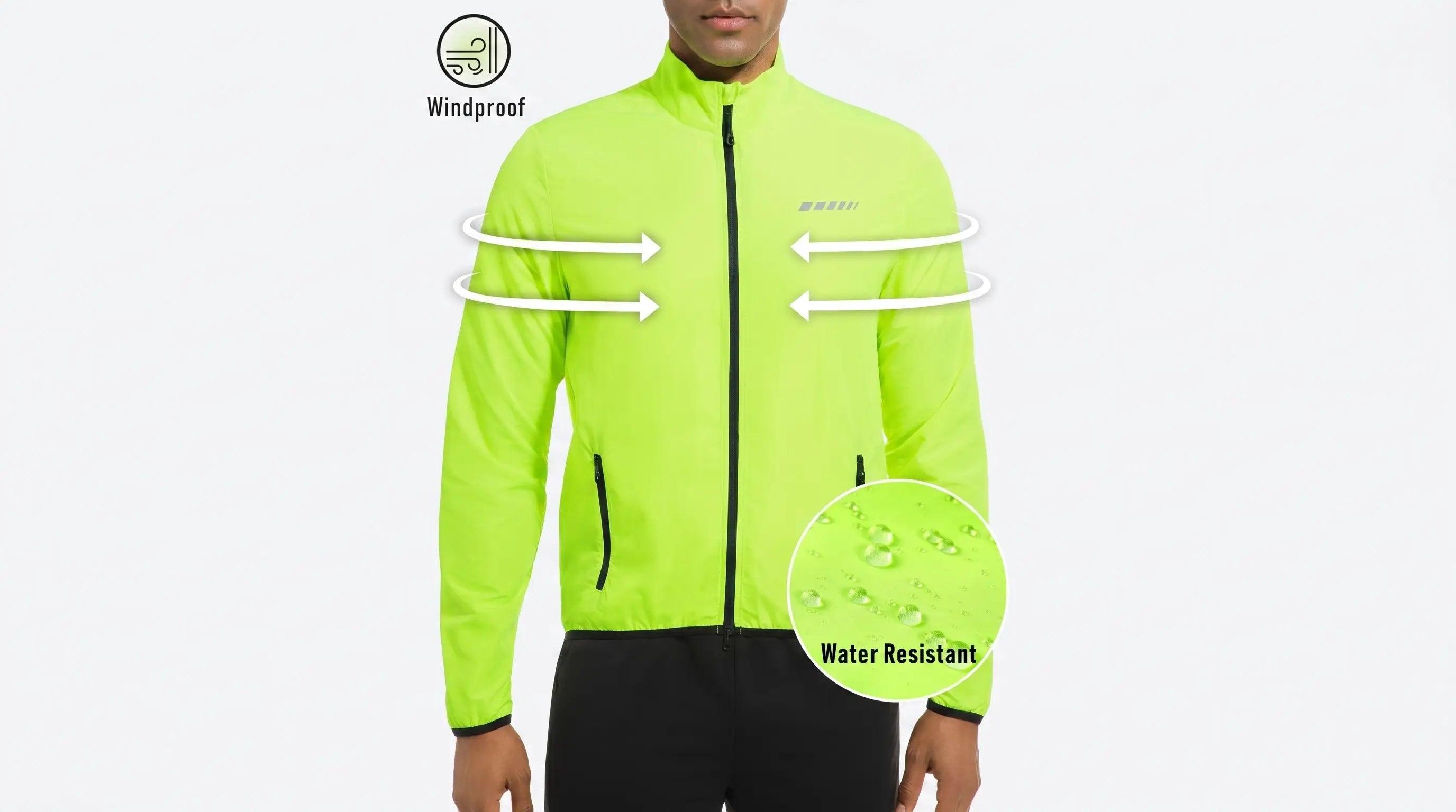 QUALICOS Men's Windproof Long Sleeve Jacket neon green with windproof and water-resistant fabric