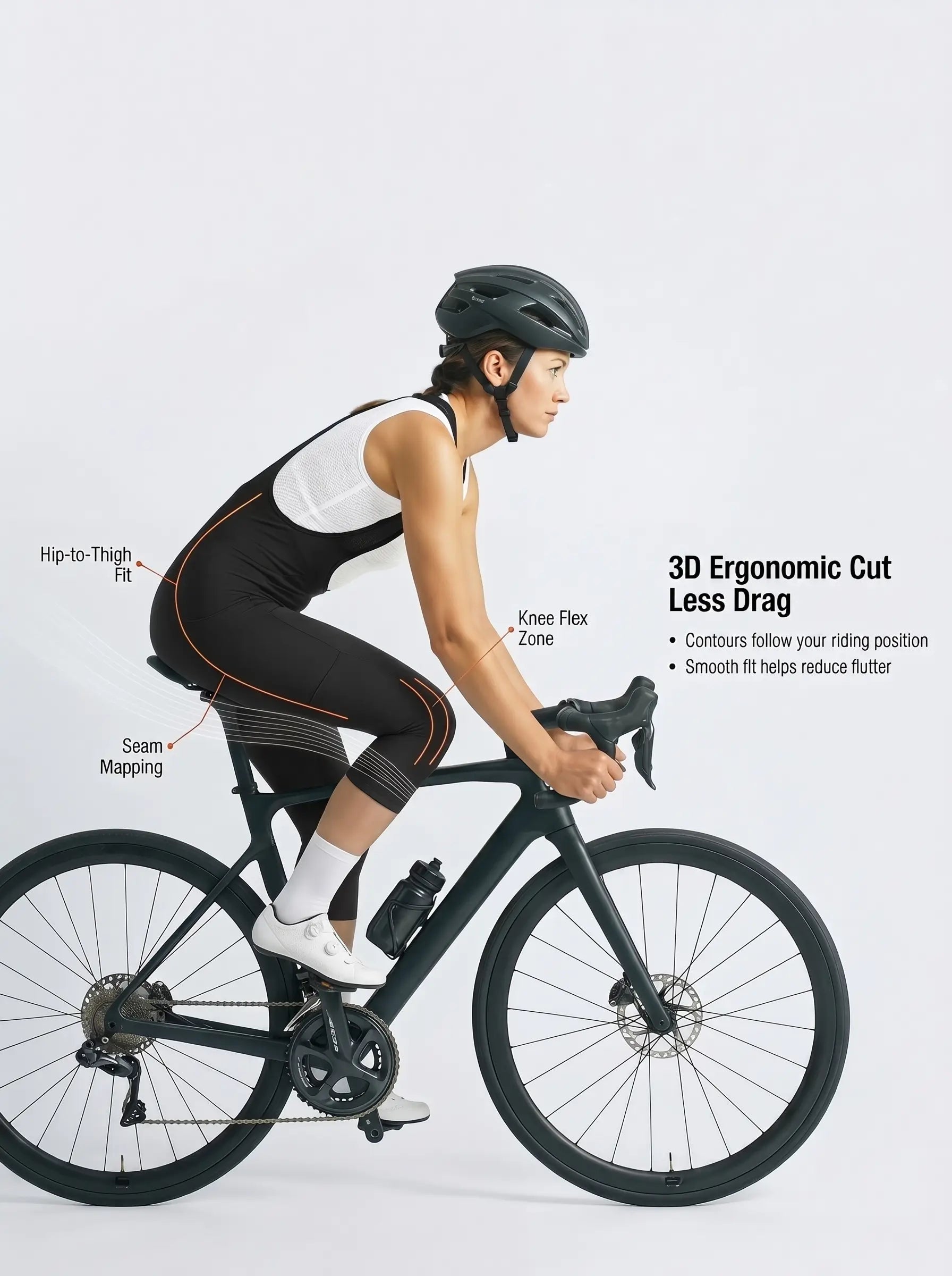 QUALICOS Women's 3/4 Cycling Bib Shorts with Pockets 3D ergonomic cut for cycling position and less drag