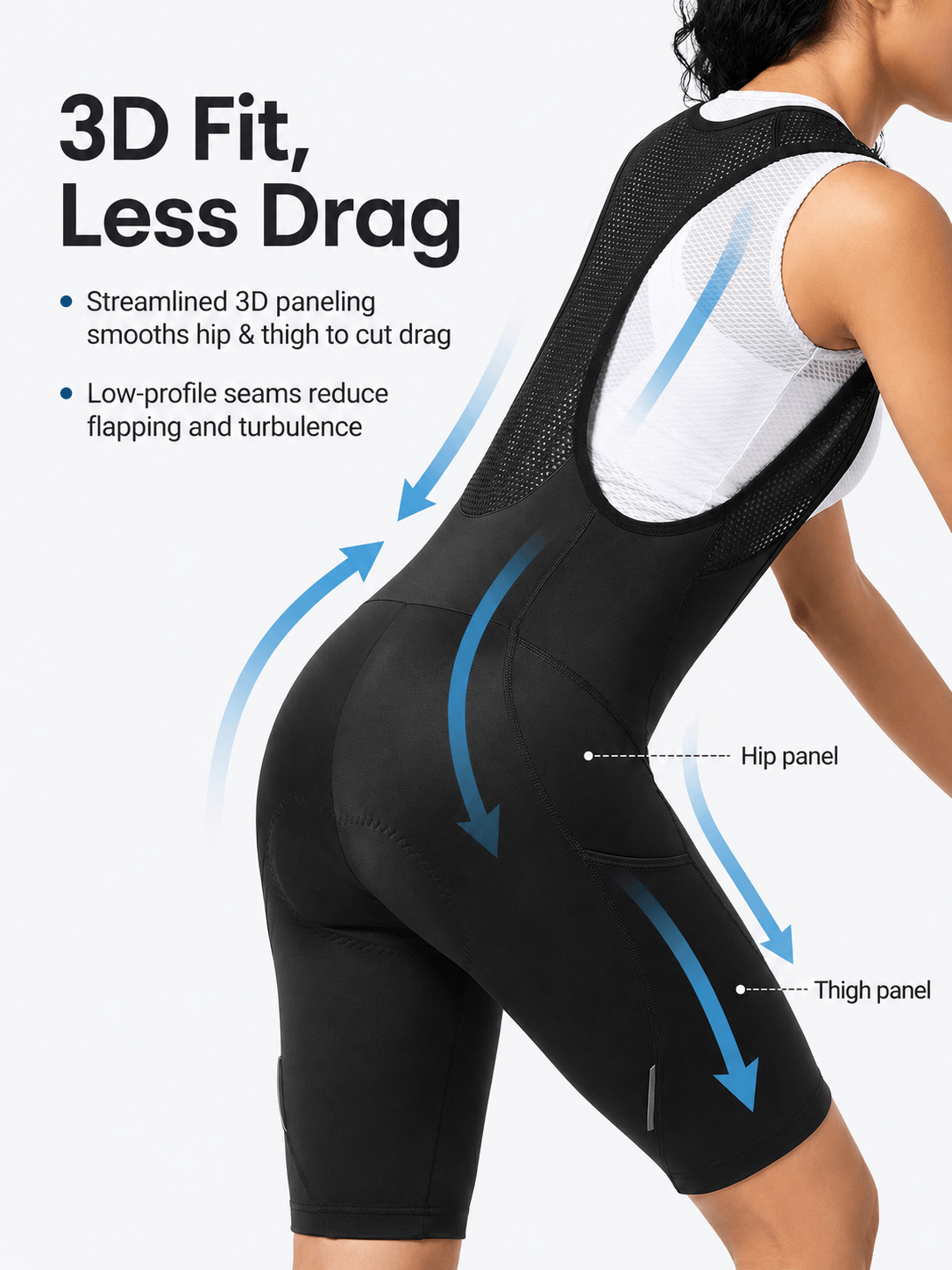 QUALICOS Women's Cycling Bib Shorts with Pockets 3D fit less drag design with hip and thigh panel mapping