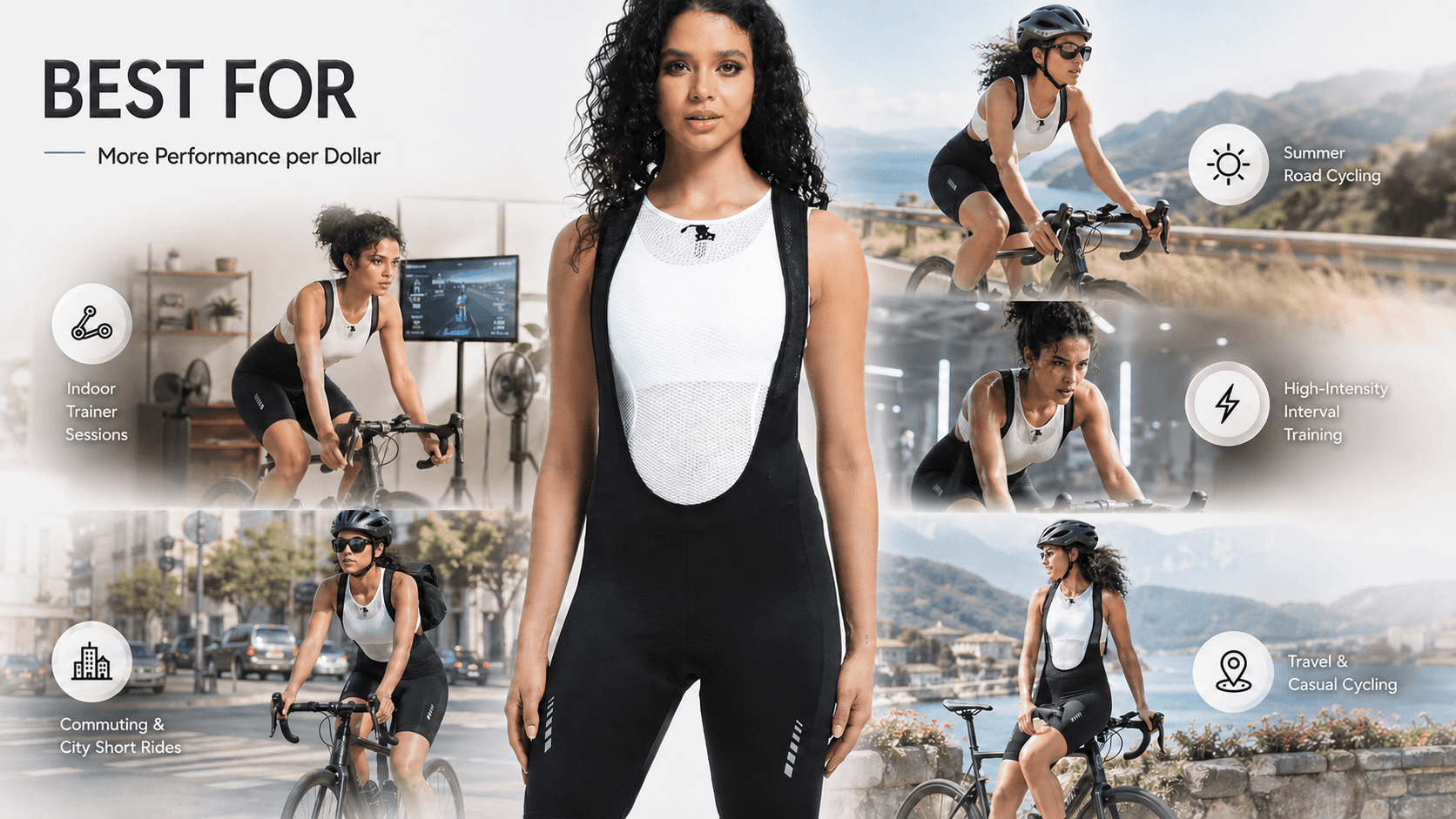 QUALICOS Women's Cycling Bib Shorts with Pockets black best for road cycling, indoor trainer, HIIT, commuting and travel