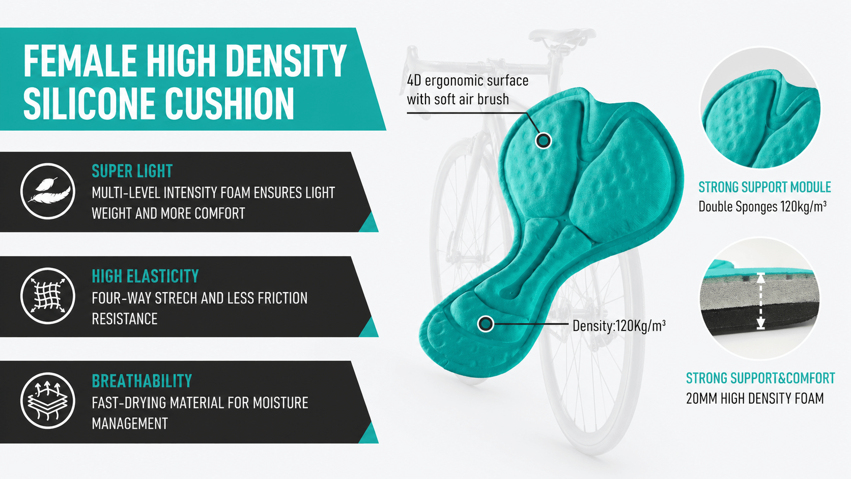 QUALICOS Women's Cycling Bib Shorts with Pockets female high-density chamois pad with support foam and breathability