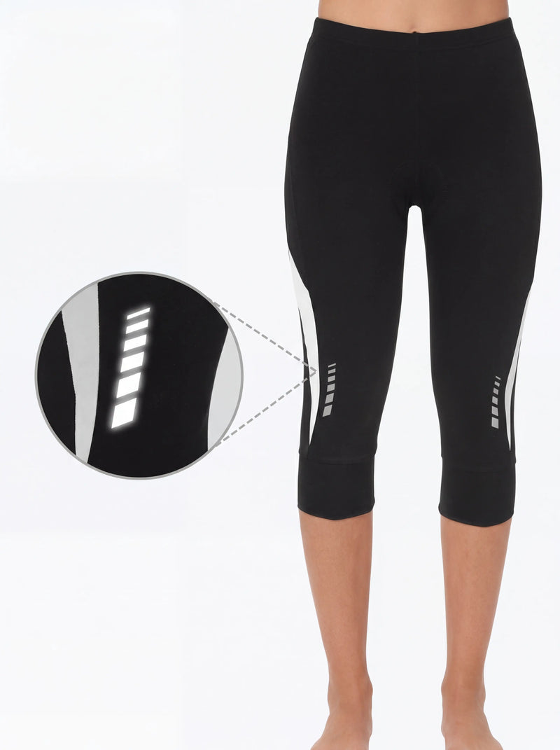 QUALICOS Women's Cycling Capri Pants with Pockets and reflective leg details for low-light rides