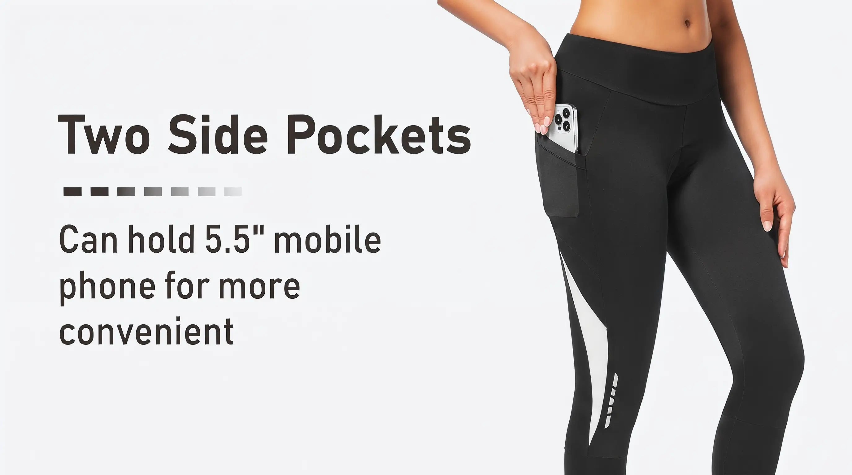 QUALICOS Women's Cycling Capri Pants with Pockets featuring two side phone pockets and reflective leg details