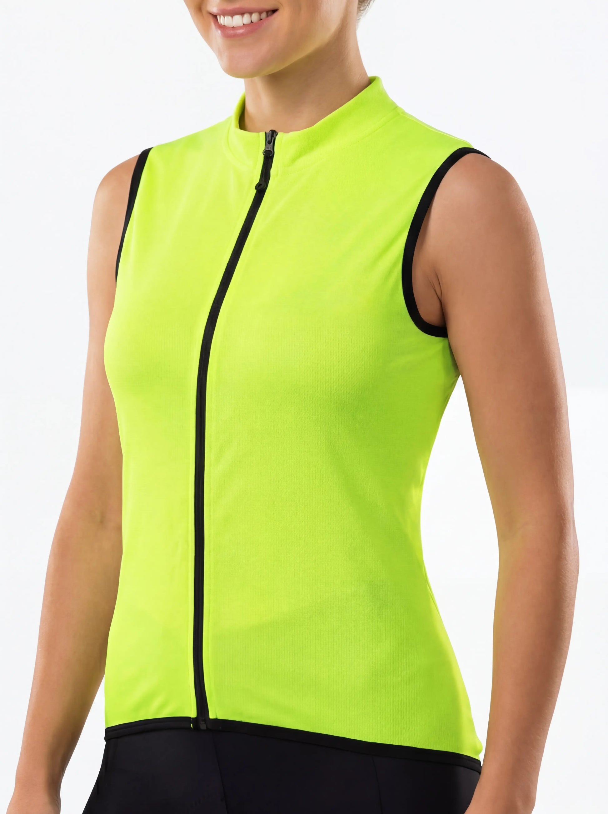 QUALICOS Women's Cycling Vest yellow sleeveless full-zip vest with stand collar and black trim