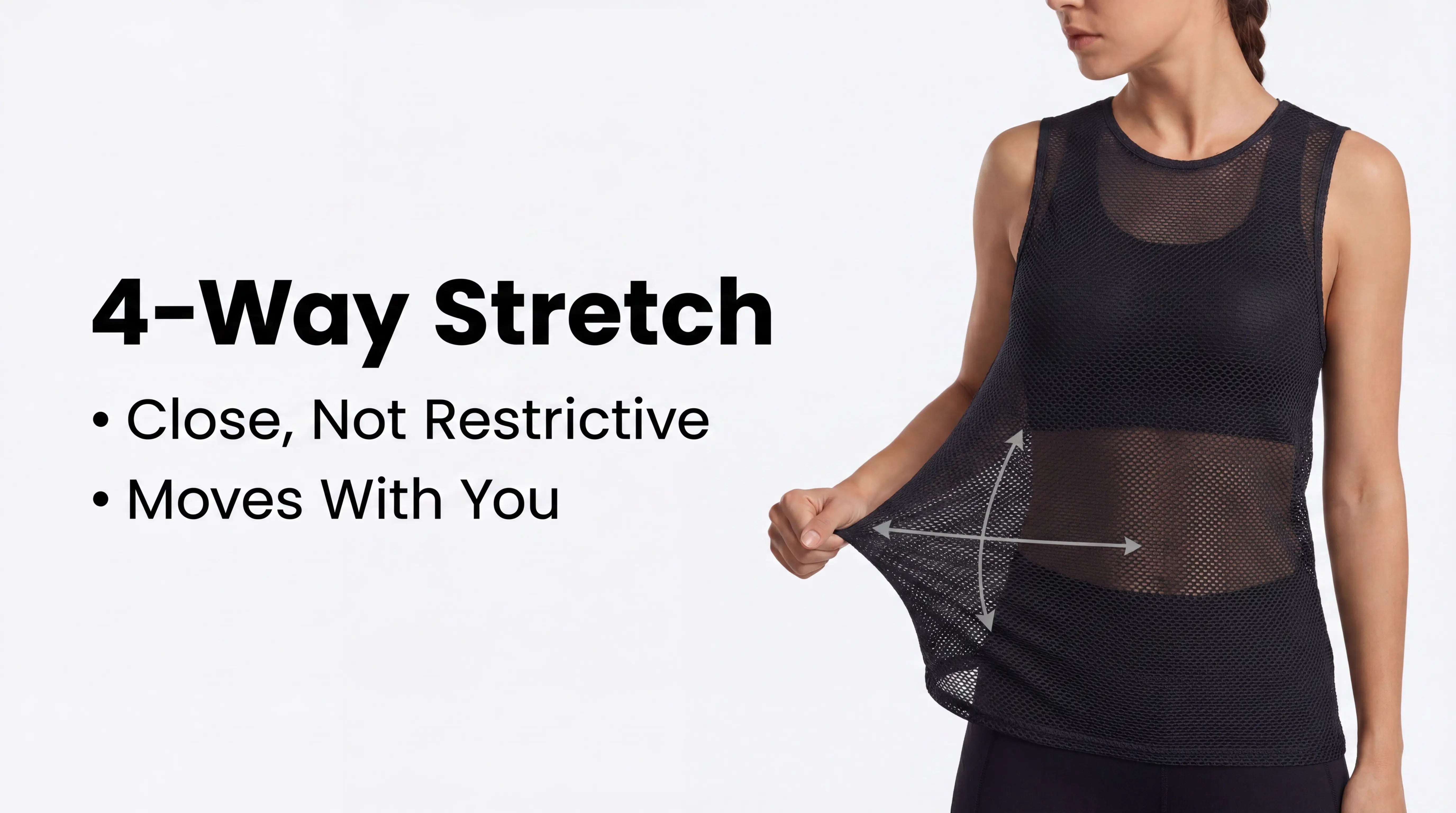 QUALICOS Women's Mesh Cycling Base Layer black mesh vest with 4-way stretch fit and breathable comfort