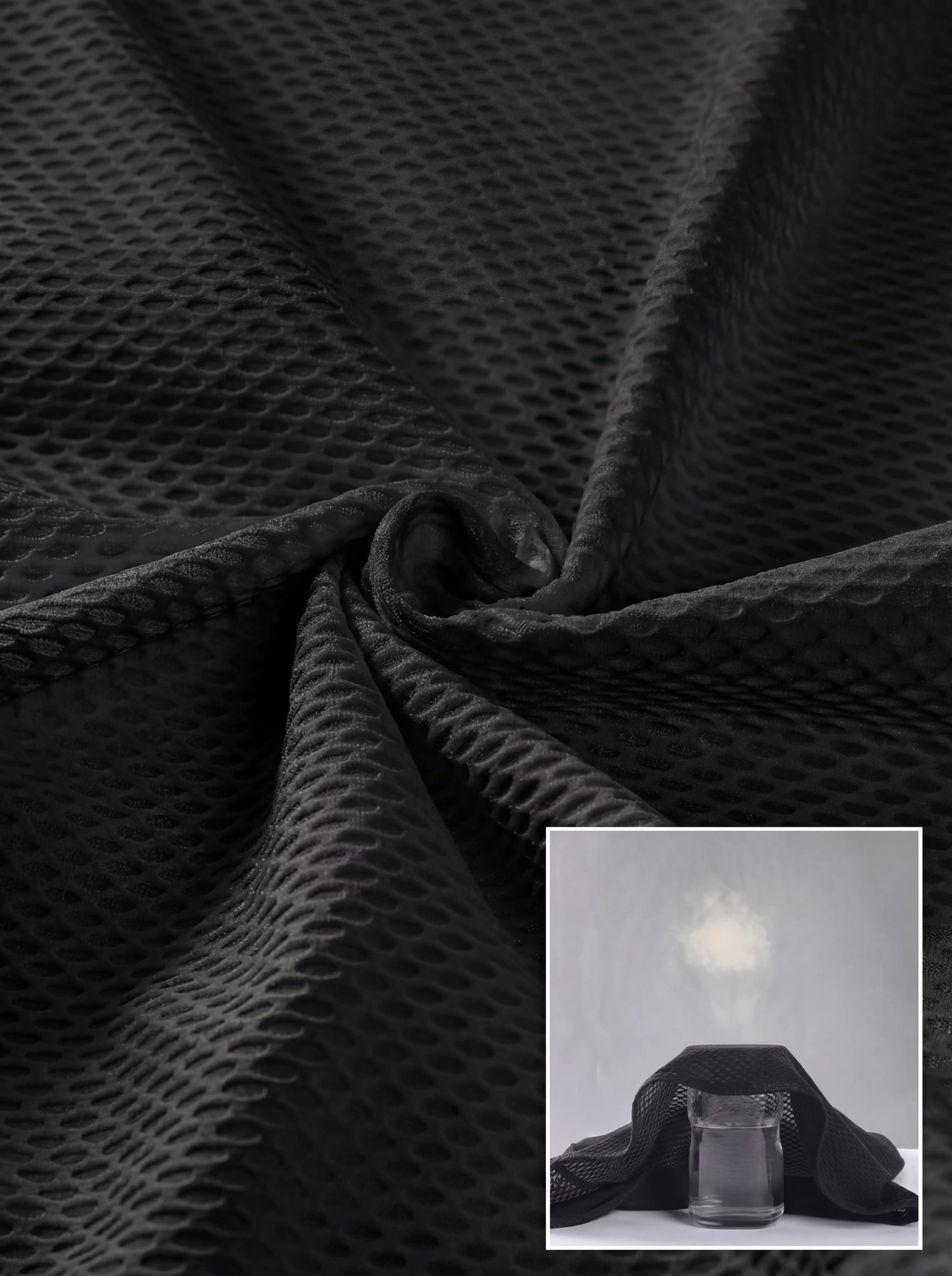QUALICOS Women's Mesh Cycling Base Layer black jacquard mesh fabric close-up with breathable quick-dry texture